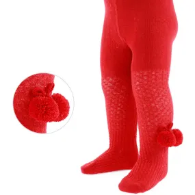 New In Christmas Red Double Pom Pom Tights