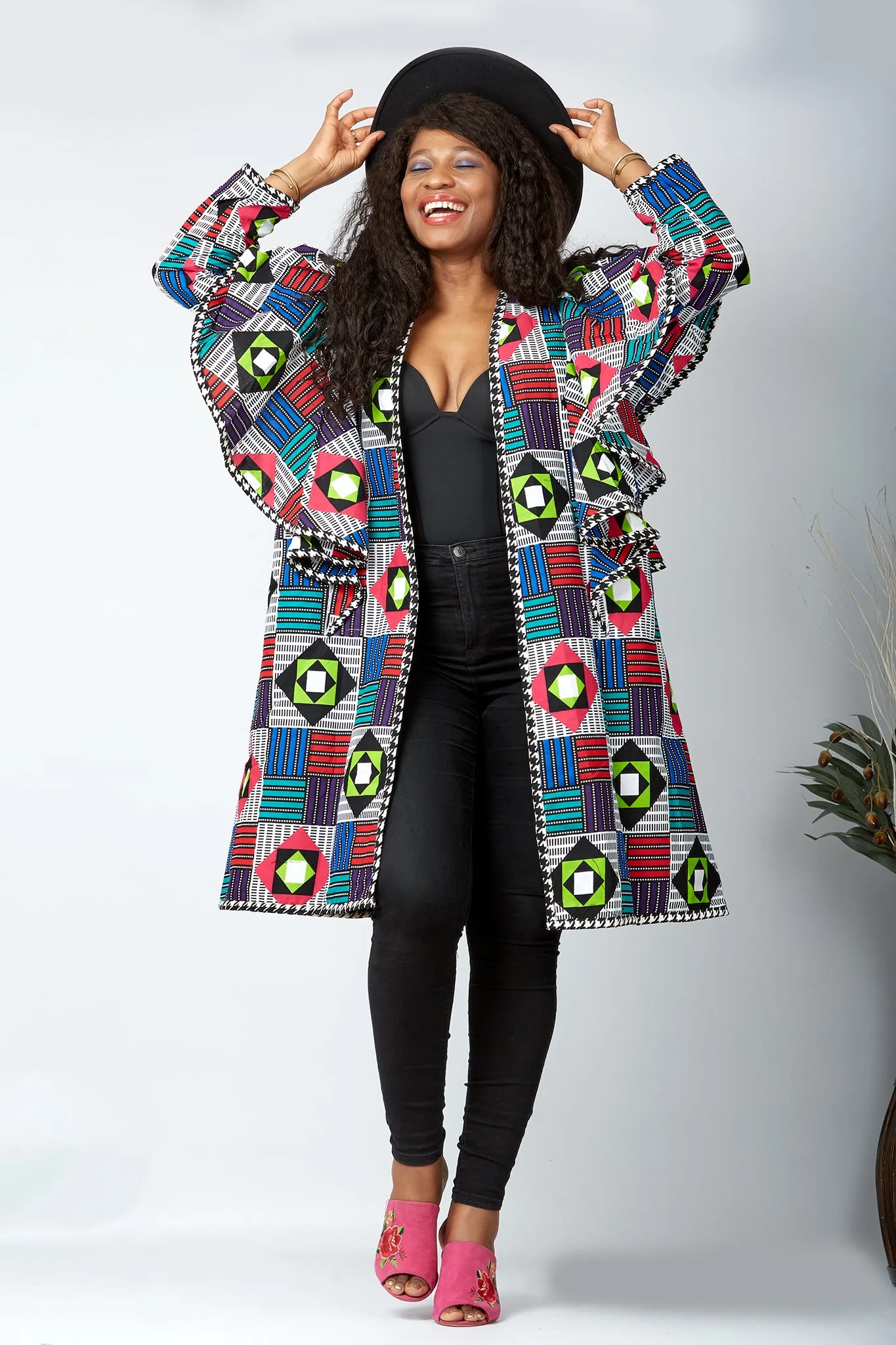 New In Ruffle Sleeve African Print Midi Jacket - Habib