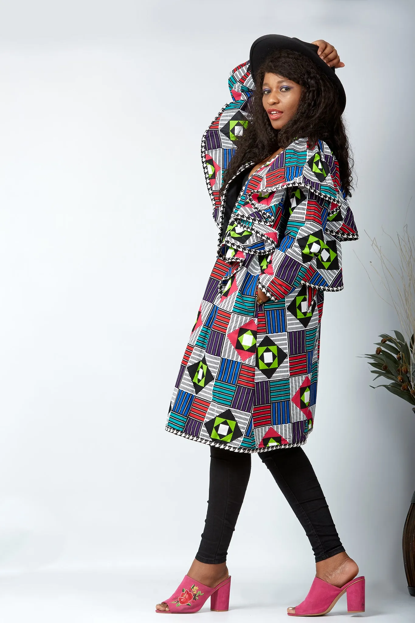 New In Ruffle Sleeve African Print Midi Jacket - Habib