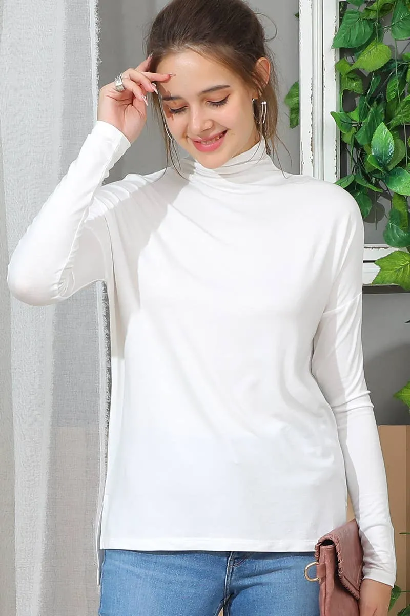 NINEXIS - CWTTL992_LONG SLEEVE TURTLE NECK TUNIC CASUAL TOP: White / (L) 1