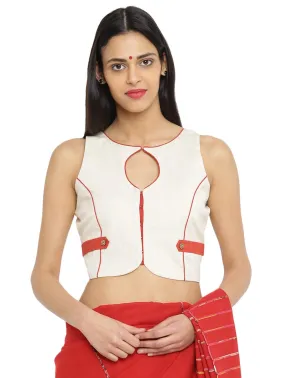 Off white Sleeveless Handloom Blouse With Patch Details