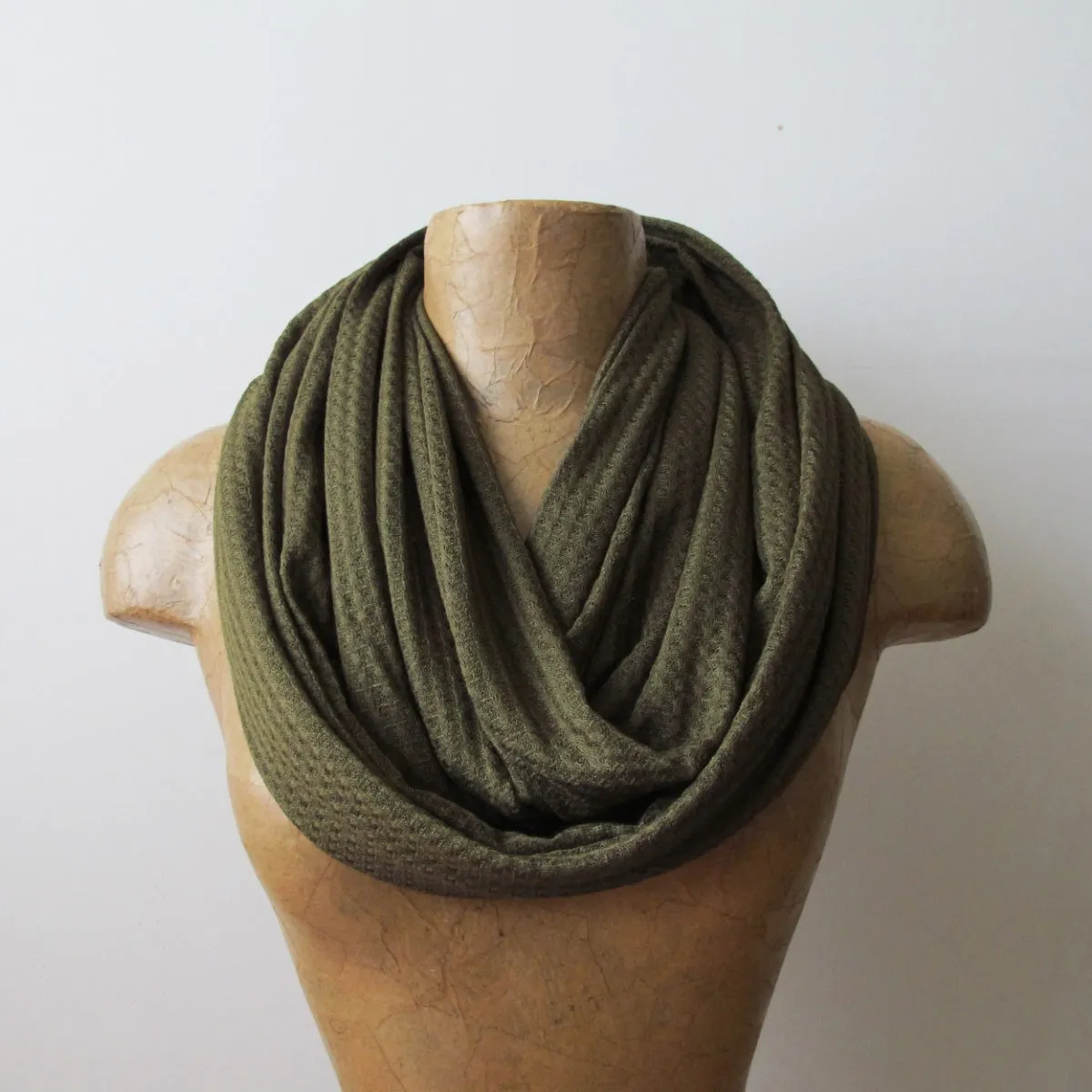 OLIVE GREEN Waffle Knit Infinity Scarf