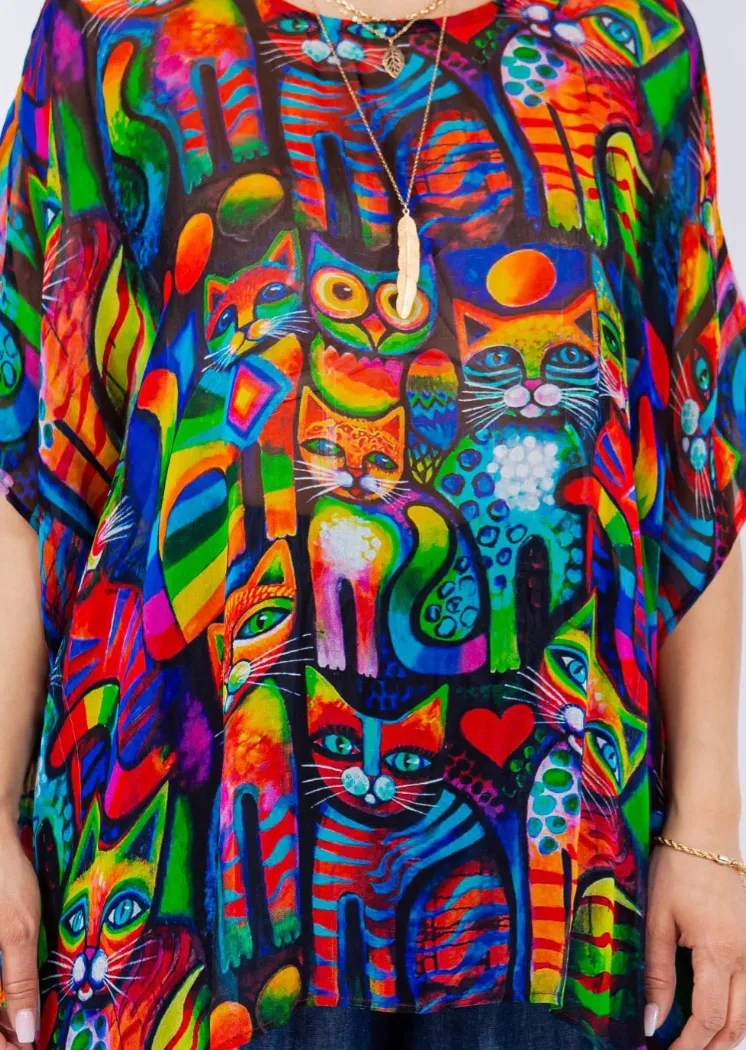 Owl & the PussyCat Oversize Tunic Top Lagenlook Boho Hippie Chic SML-6X 