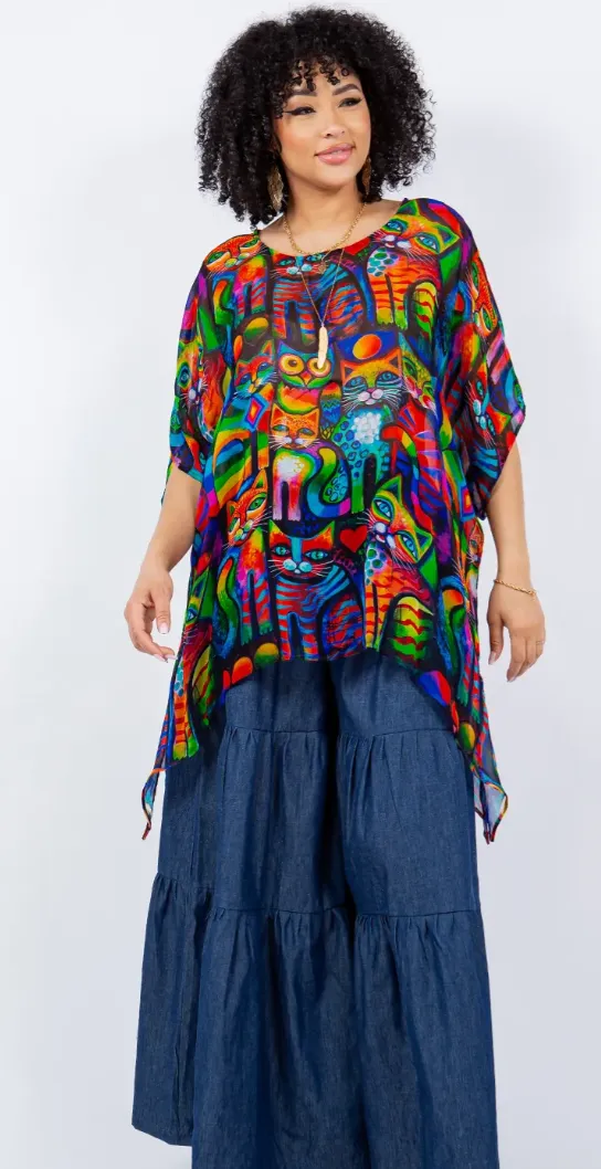 Owl & the PussyCat Oversize Tunic Top Lagenlook Boho Hippie Chic SML-6X 