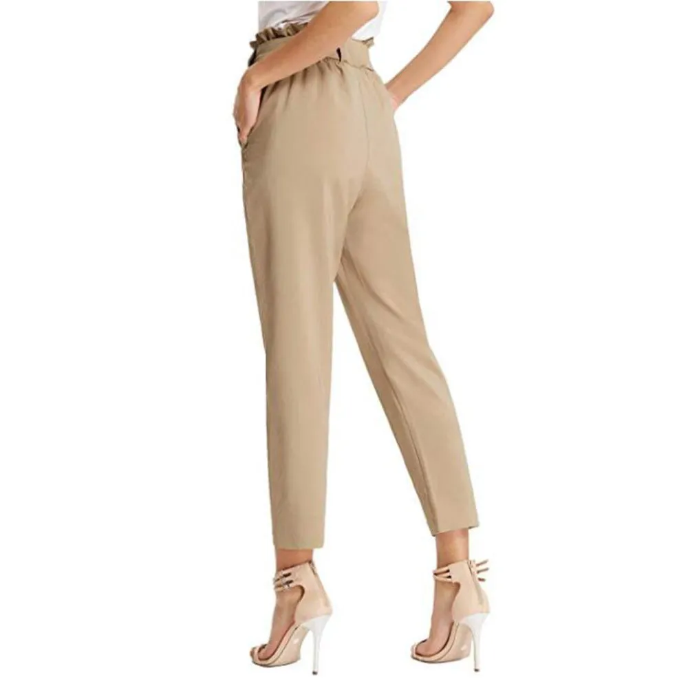 Paper Bag Pants High Waist Cropped Trouser