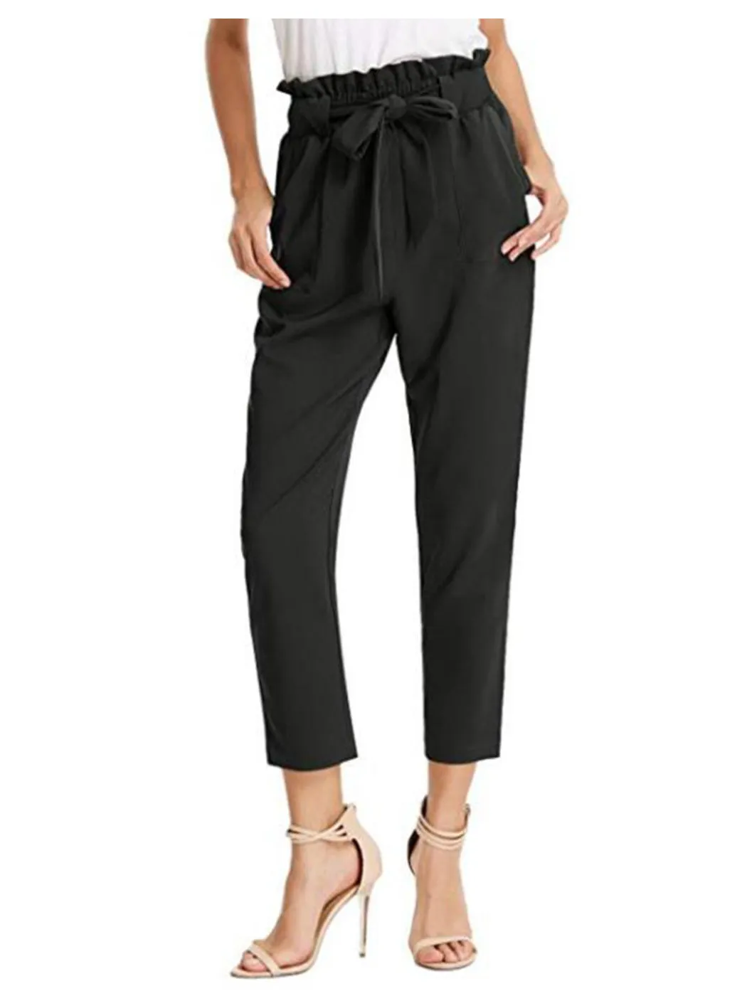 Paper Bag Pants High Waist Cropped Trouser