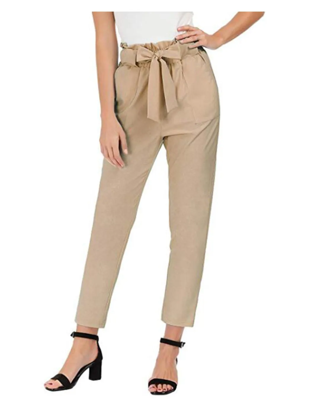 Paper Bag Pants High Waist Cropped Trouser