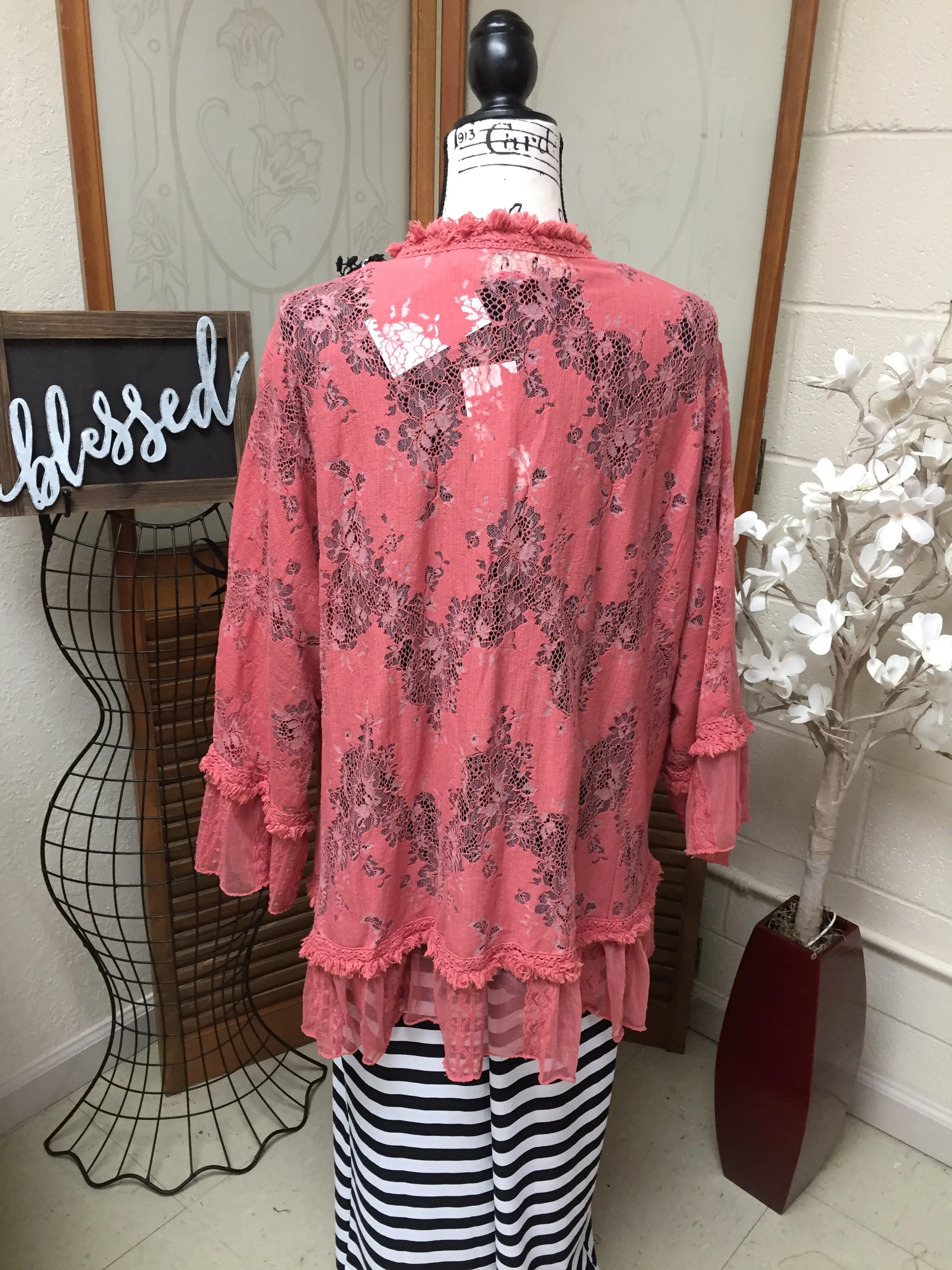 Paprika Flounce Sleeve Kimono Jacket