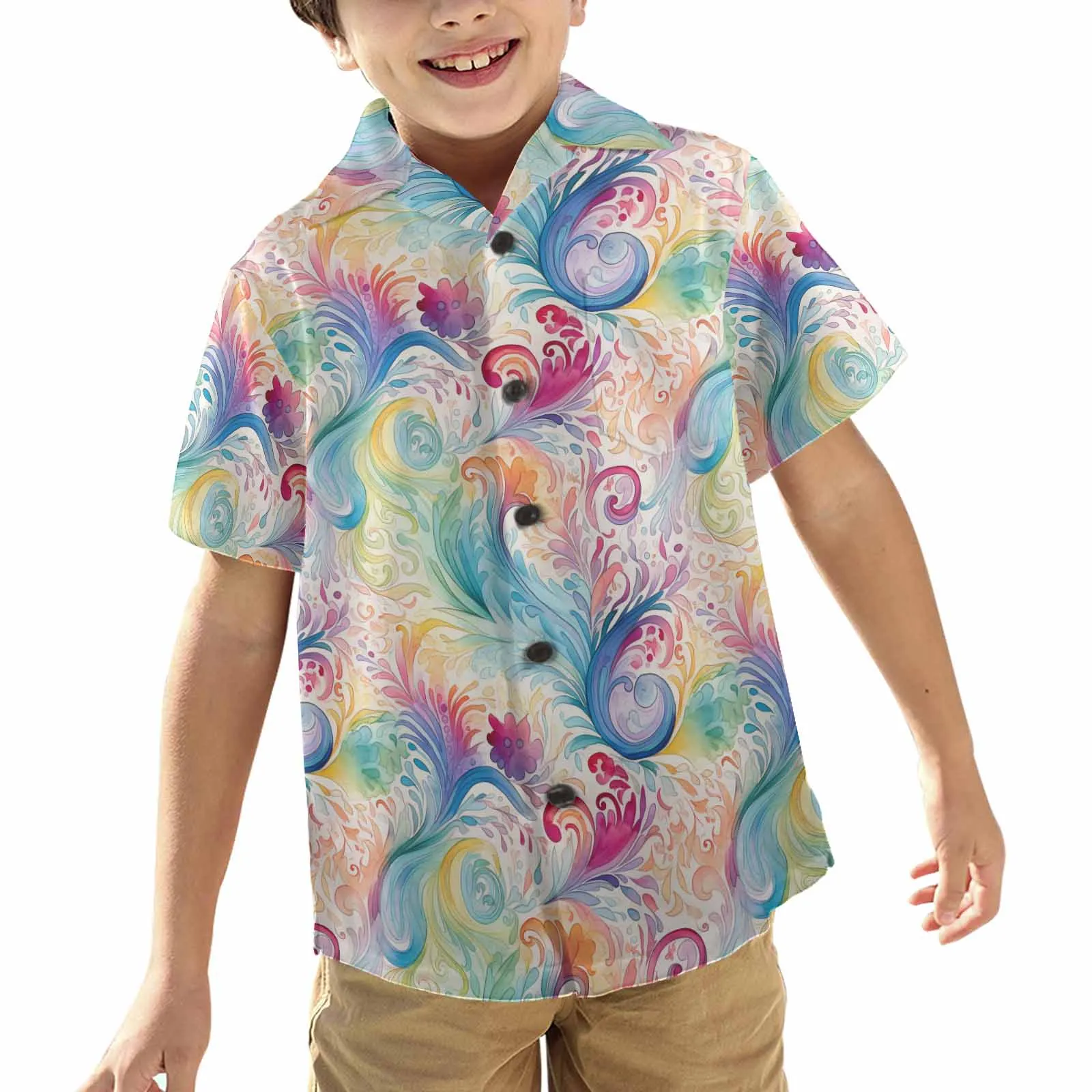 Pastel Rainbow Paisley  Little Boys Hawaiian Shirt