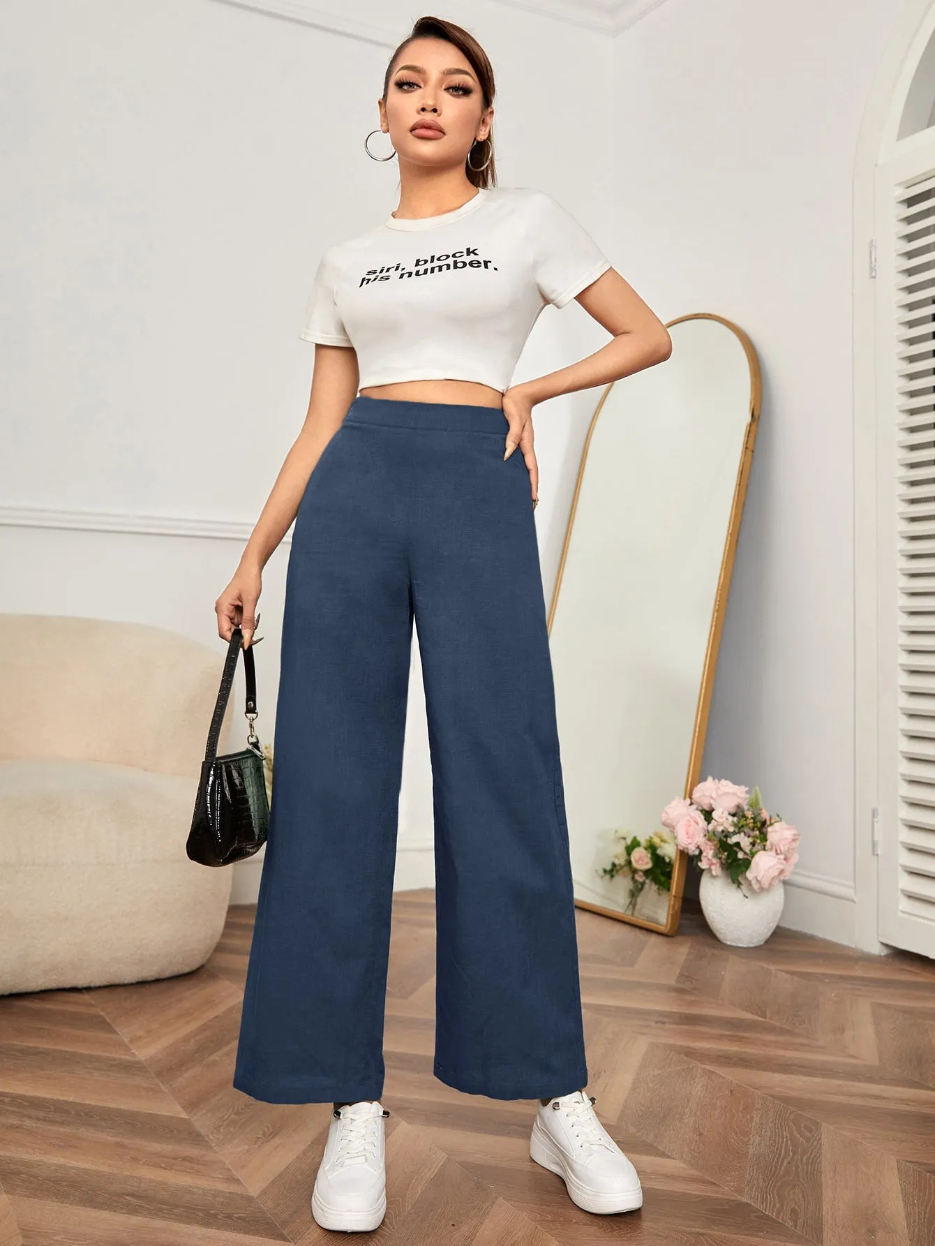 PETITE High Waist Wide Leg Pants