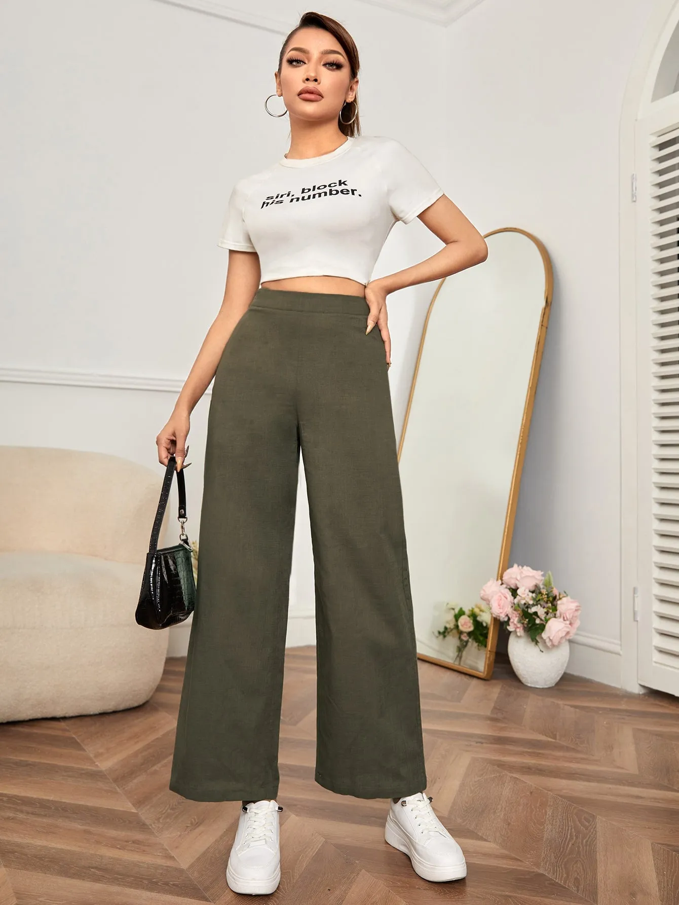 PETITE High Waist Wide Leg Pants