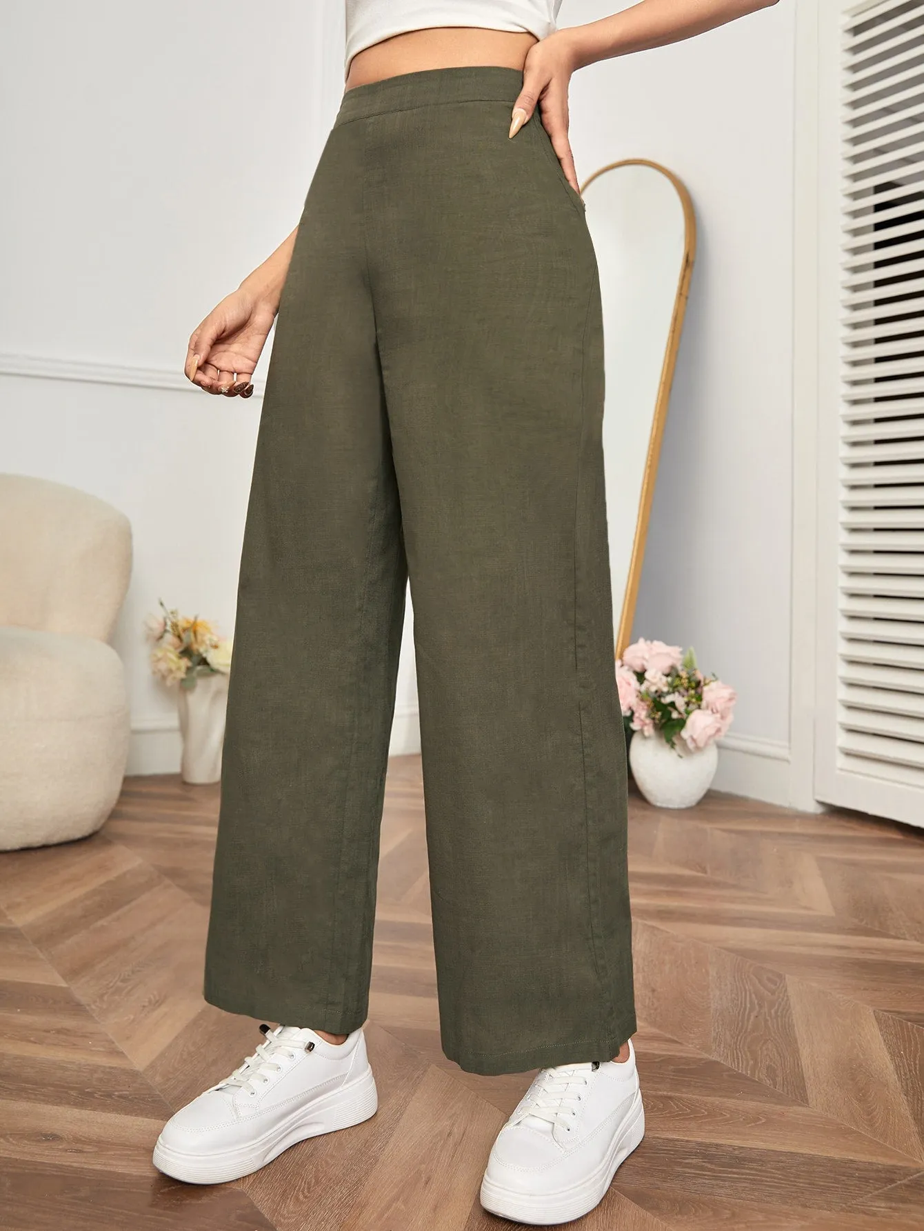 PETITE High Waist Wide Leg Pants