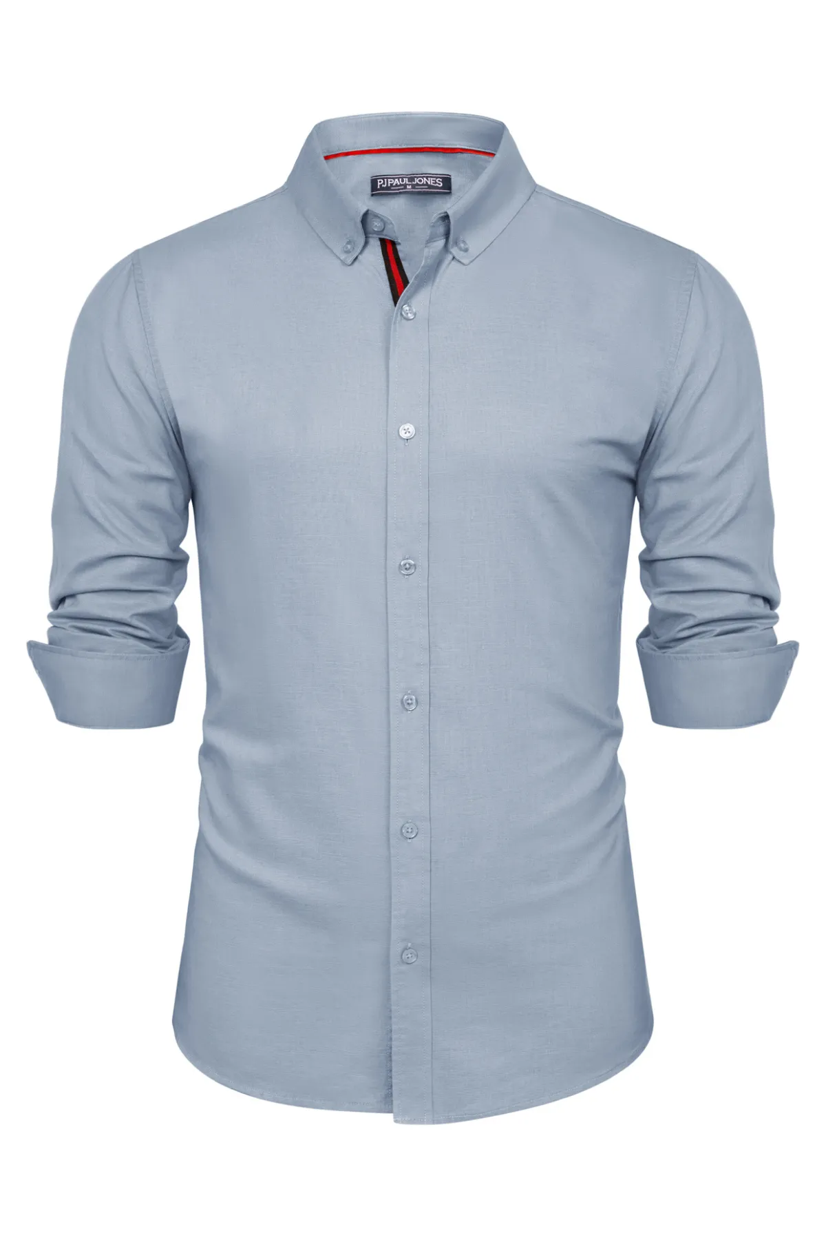 PJ Men Breathable Cotton & Linen Shirt Long Sleeve Button-Down Collar Tops