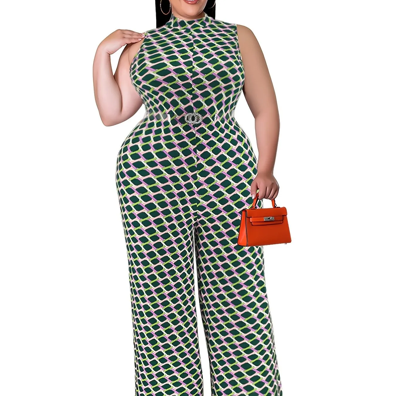 Plus Size   Stretchy Mock Neck Jumpsuit