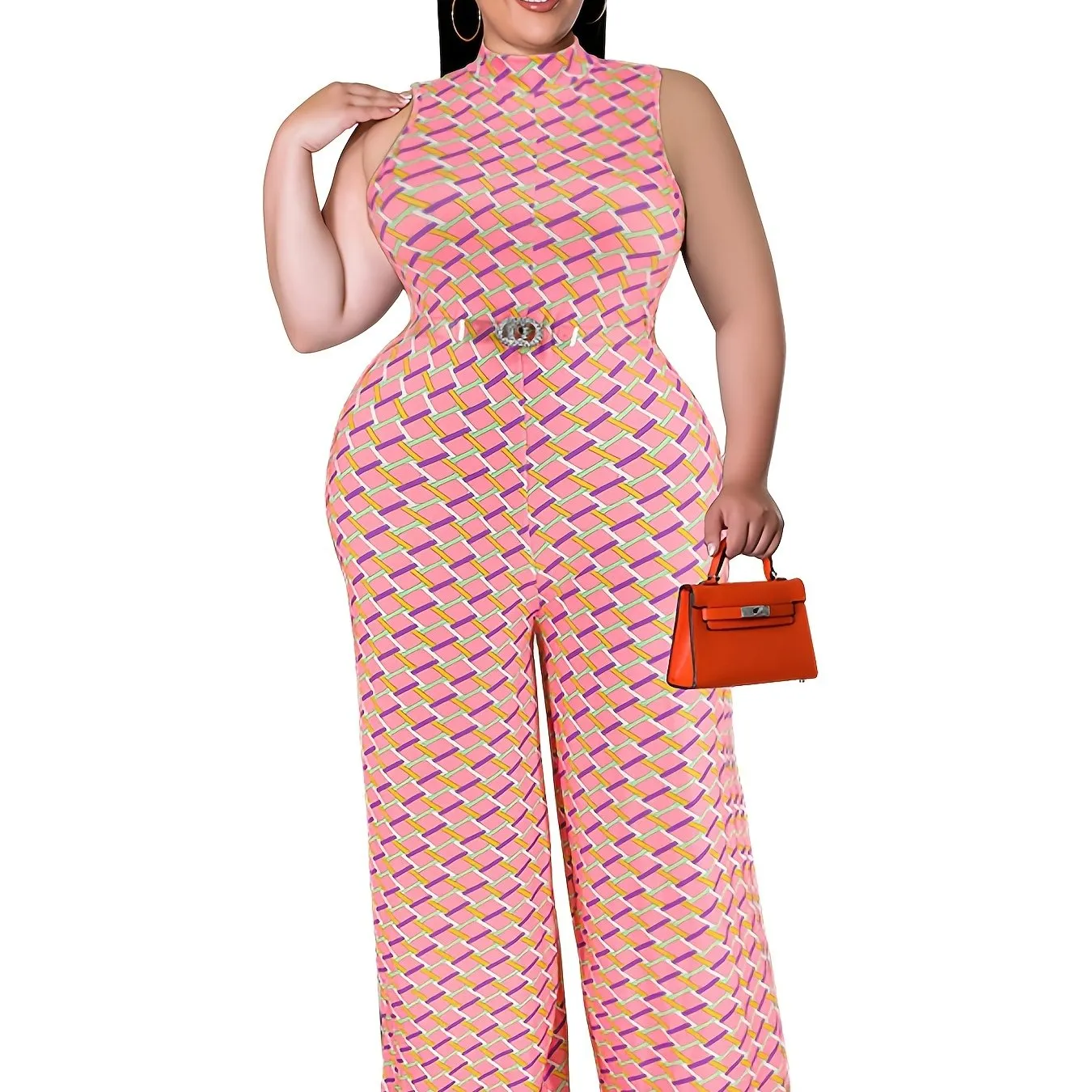 Plus Size   Stretchy Mock Neck Jumpsuit