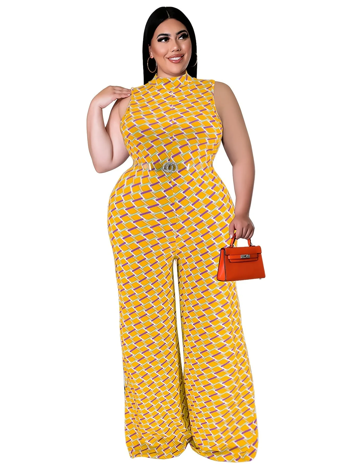 Plus Size   Stretchy Mock Neck Jumpsuit