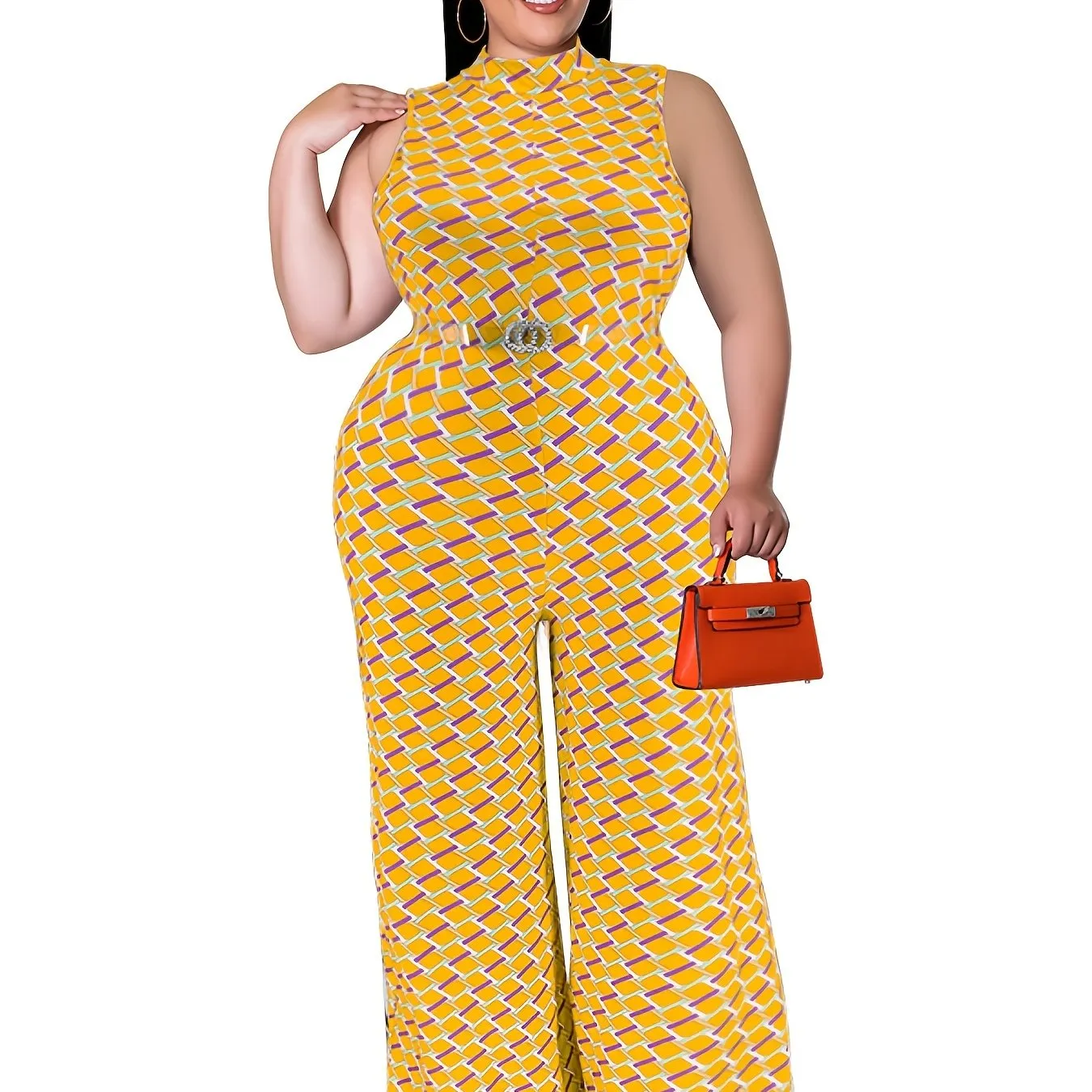 Plus Size   Stretchy Mock Neck Jumpsuit