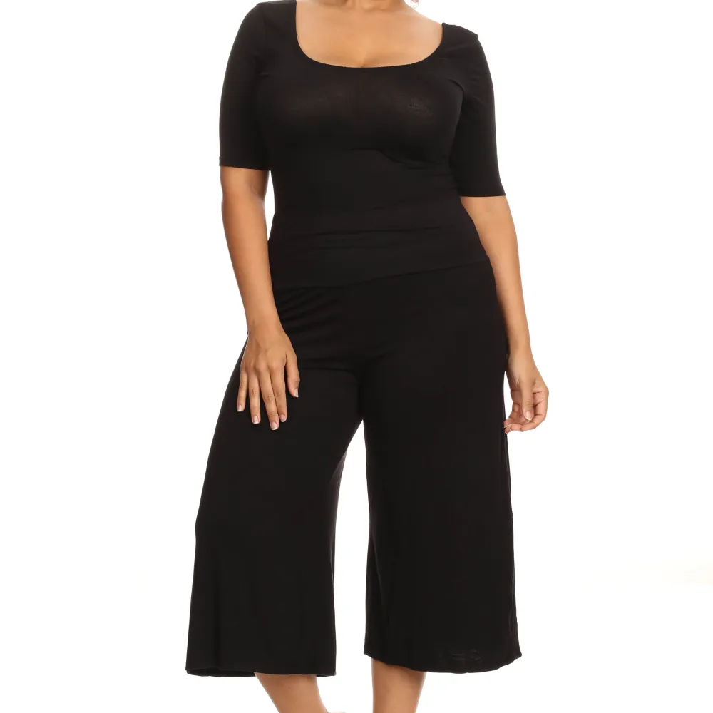 Plus Size Women's Gaucho Pants Knit Capri Culottes Lose Fit 1XL, 2XL, 3XL