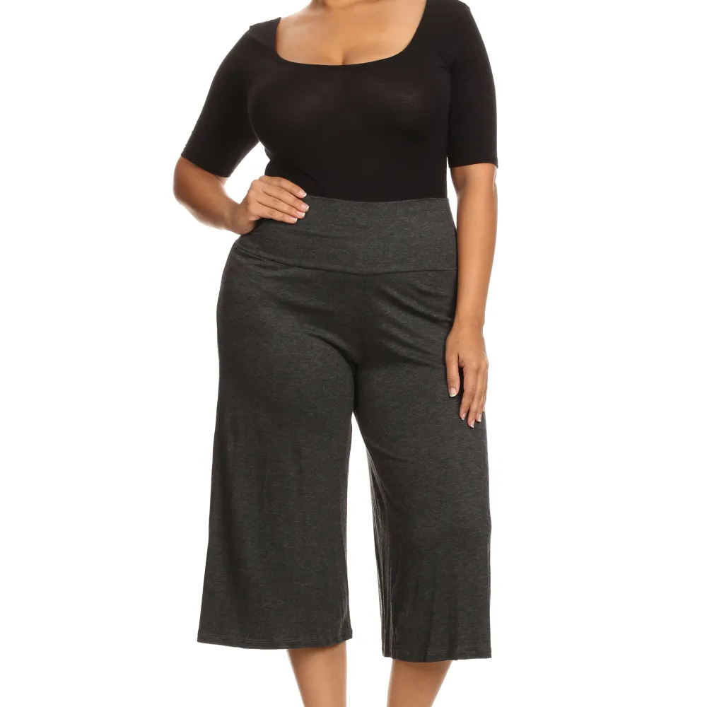 Plus Size Women's Gaucho Pants Knit Capri Culottes Lose Fit 1XL, 2XL, 3XL