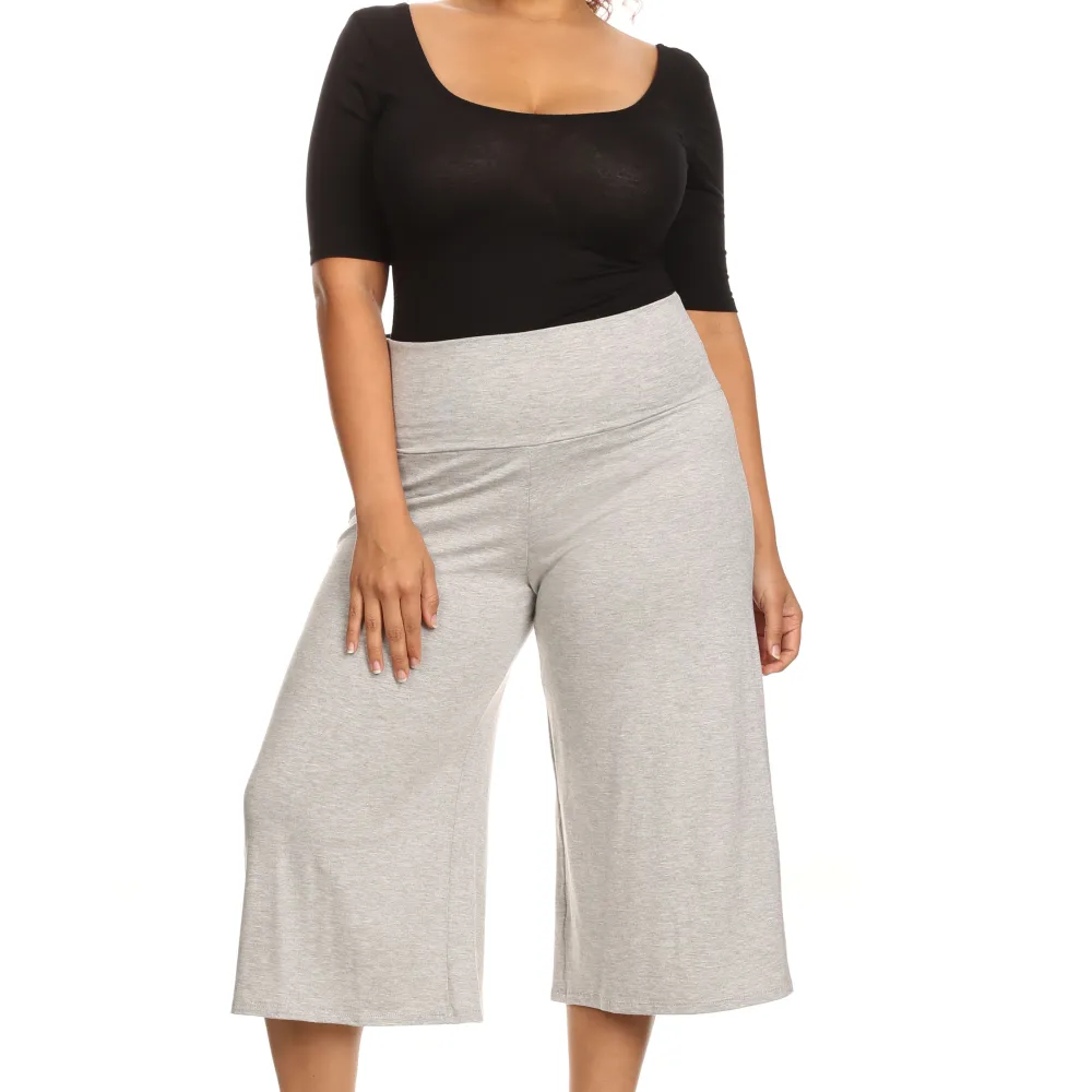 Plus Size Women's Gaucho Pants Knit Capri Culottes Lose Fit 1XL, 2XL, 3XL