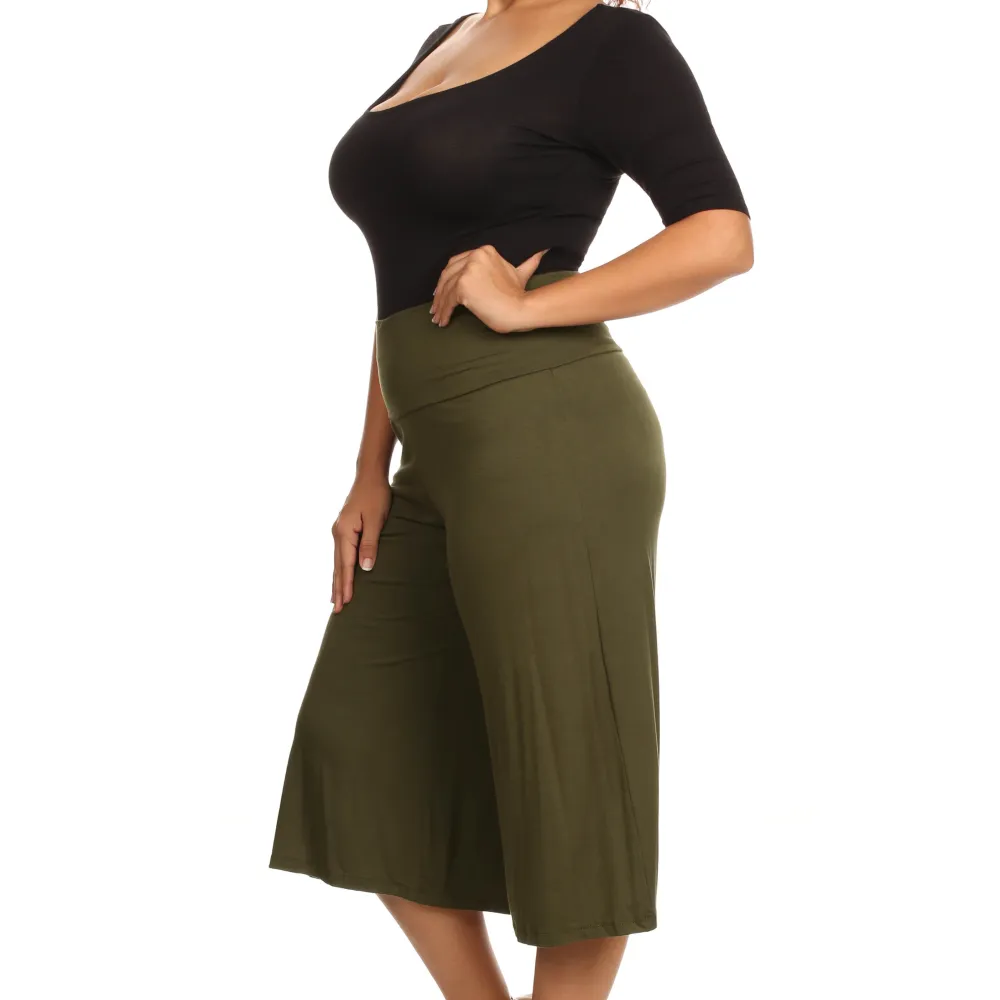 Plus Size Women's Gaucho Pants Knit Capri Culottes Lose Fit 1XL, 2XL, 3XL