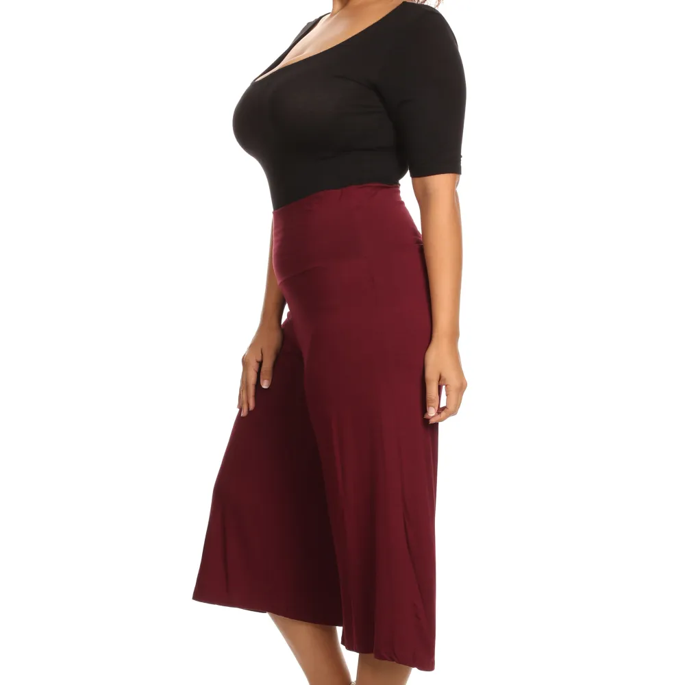 Plus Size Women's Gaucho Pants Knit Capri Culottes Lose Fit 1XL, 2XL, 3XL