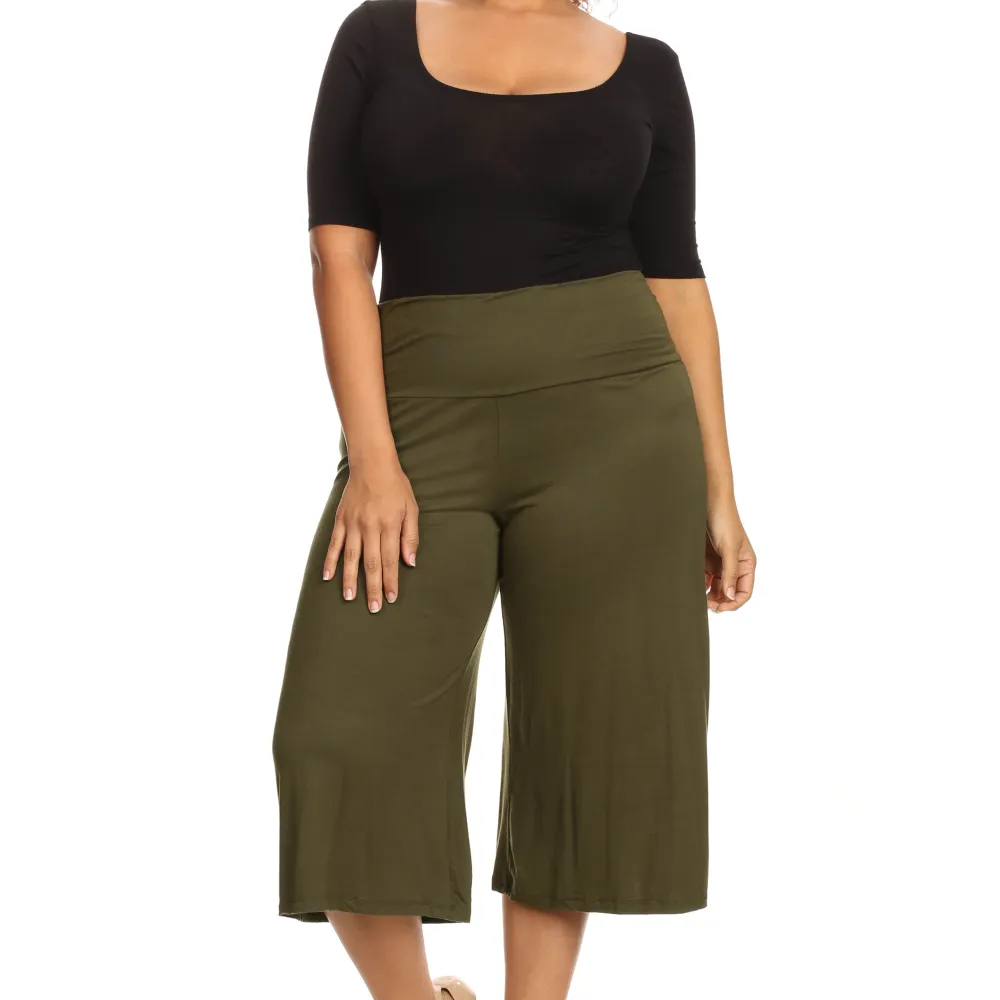 Plus Size Women's Gaucho Pants Knit Capri Culottes Lose Fit 1XL, 2XL, 3XL