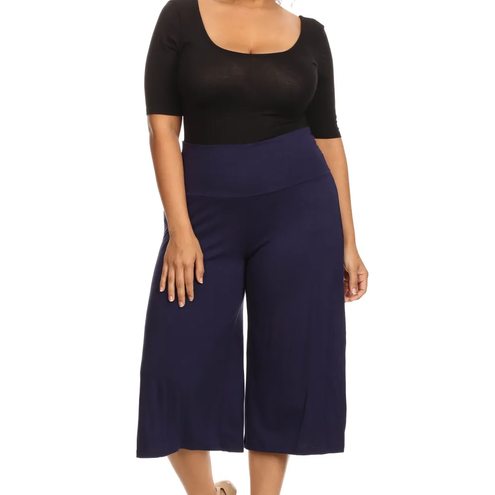 Plus Size Women's Gaucho Pants Knit Capri Culottes Lose Fit 1XL, 2XL, 3XL