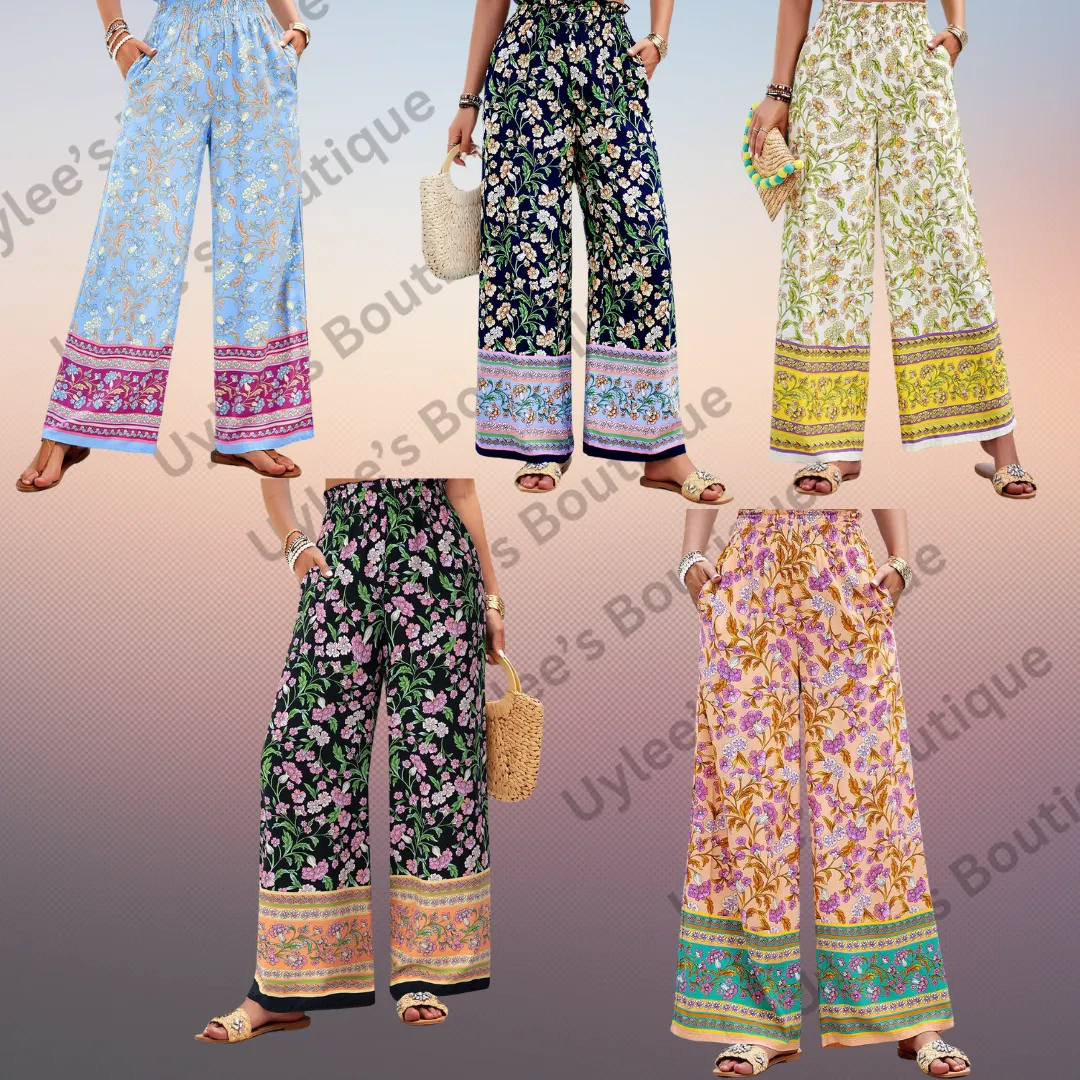 Printed High Waist Wide Leg Pants - Five Color Choices