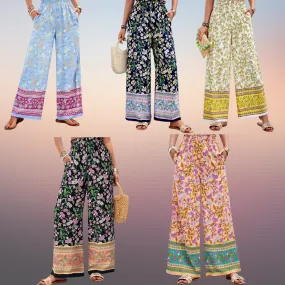 Printed High Waist Wide Leg Pants - Five Color Choices