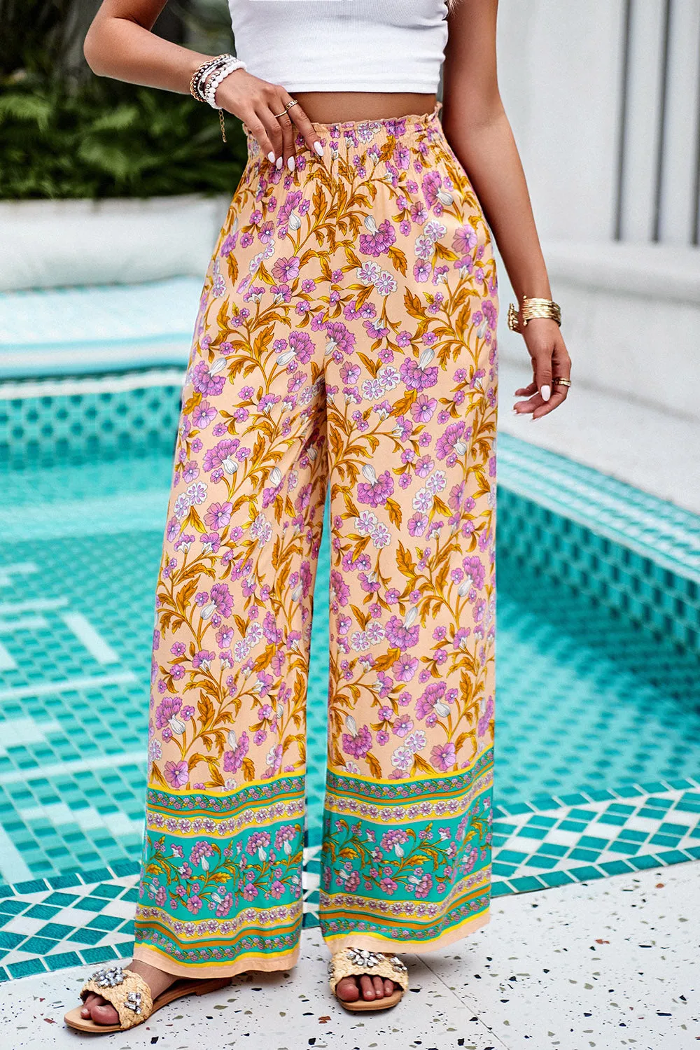 Printed High Waist Wide Leg Pants - Five Color Choices