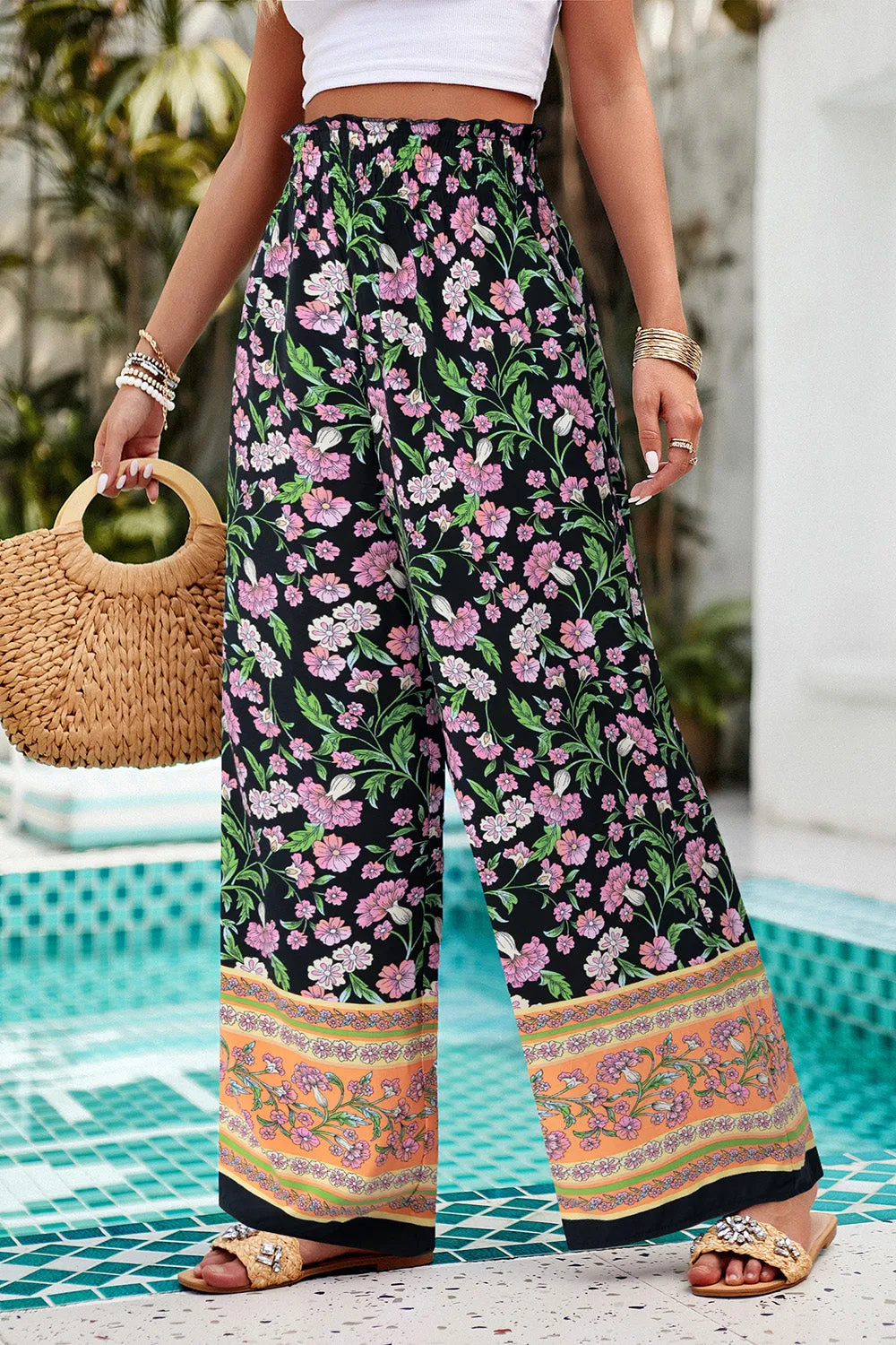 Printed High Waist Wide Leg Pants - Five Color Choices