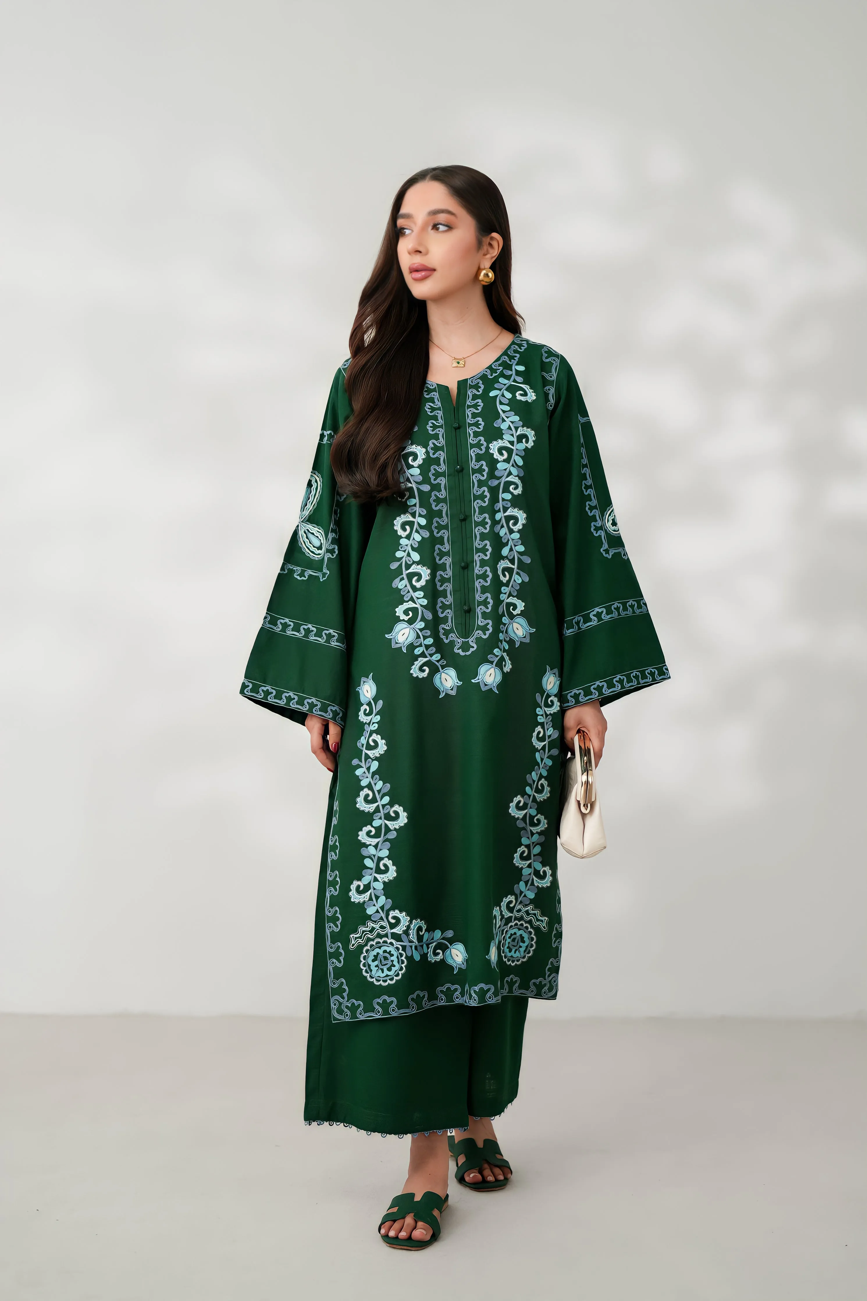 RAYA LUXURY AARI EMBROIDERY FALL SET (NPA2-24305) - EMERALD