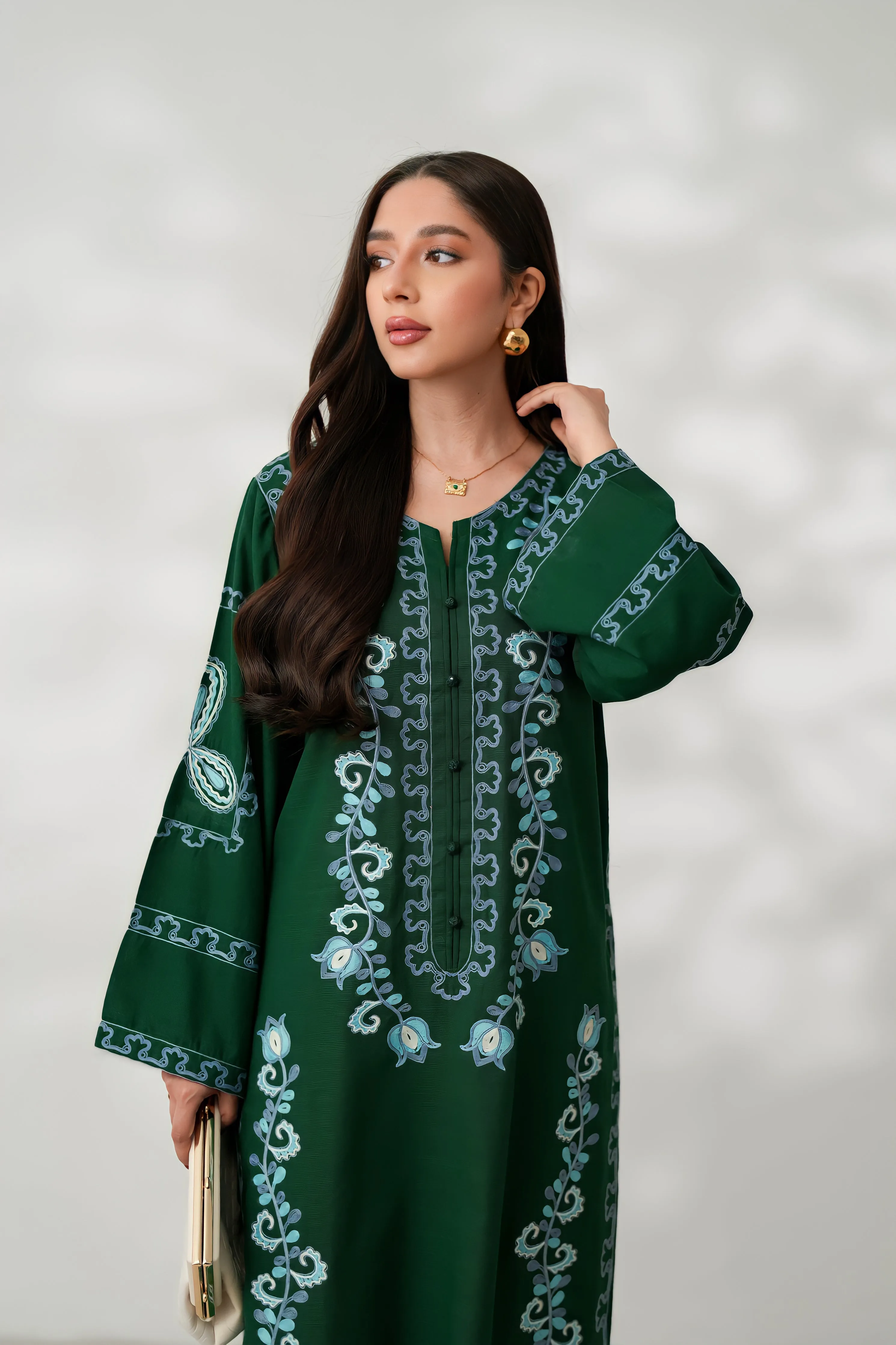 RAYA LUXURY AARI EMBROIDERY FALL SET (NPA2-24305) - EMERALD