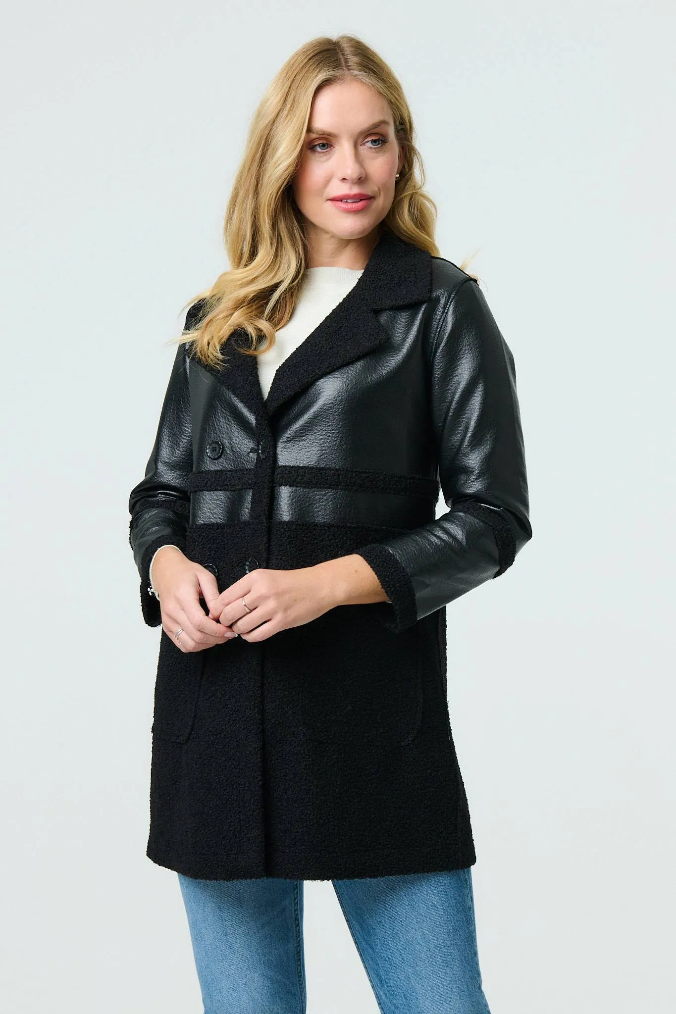 Reversible Faux Leather Teddy Coat