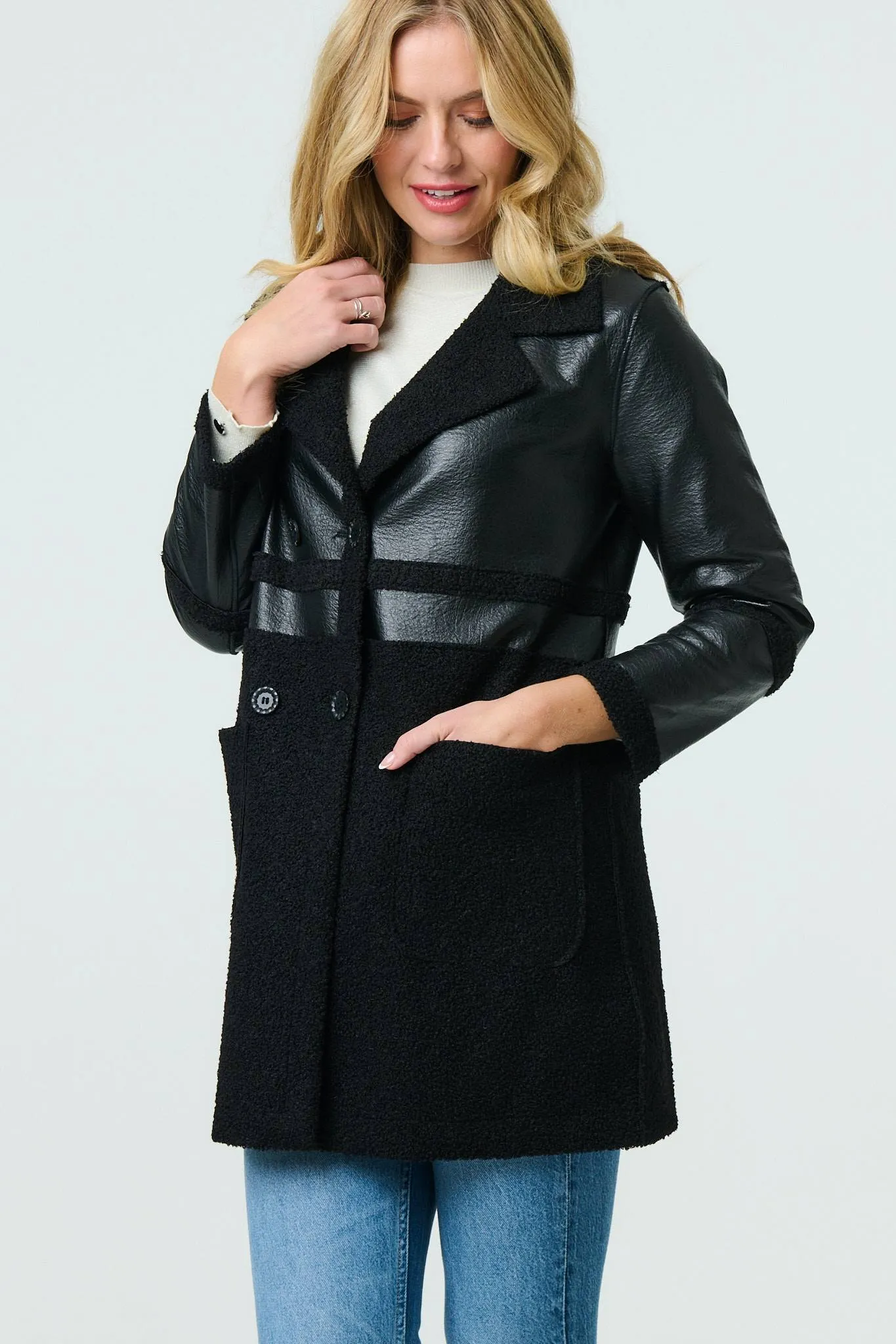 Reversible Faux Leather Teddy Coat