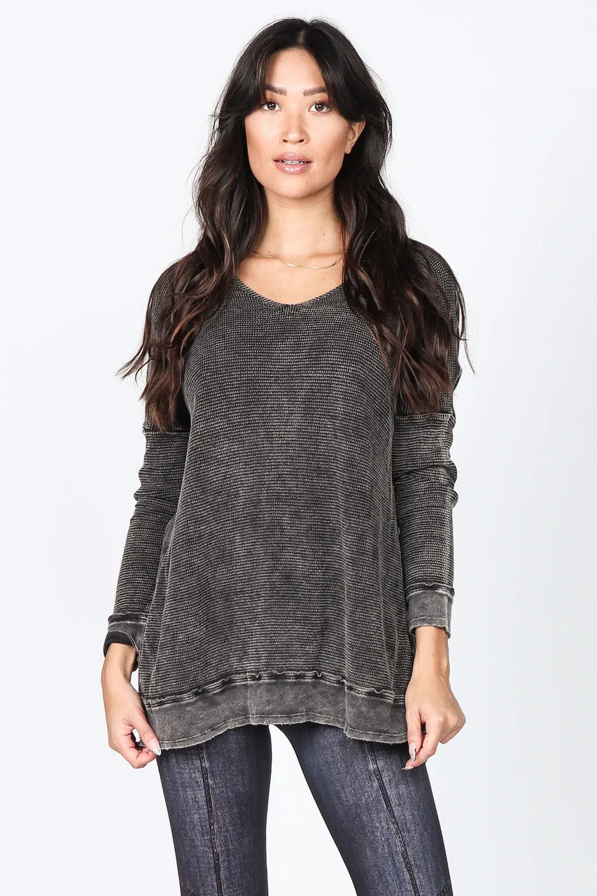 S4945A Mineral Wash Waffle Knit Tunic