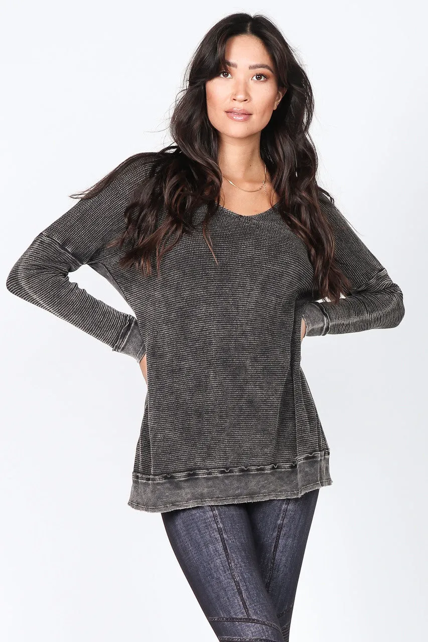 S4945A Mineral Wash Waffle Knit Tunic