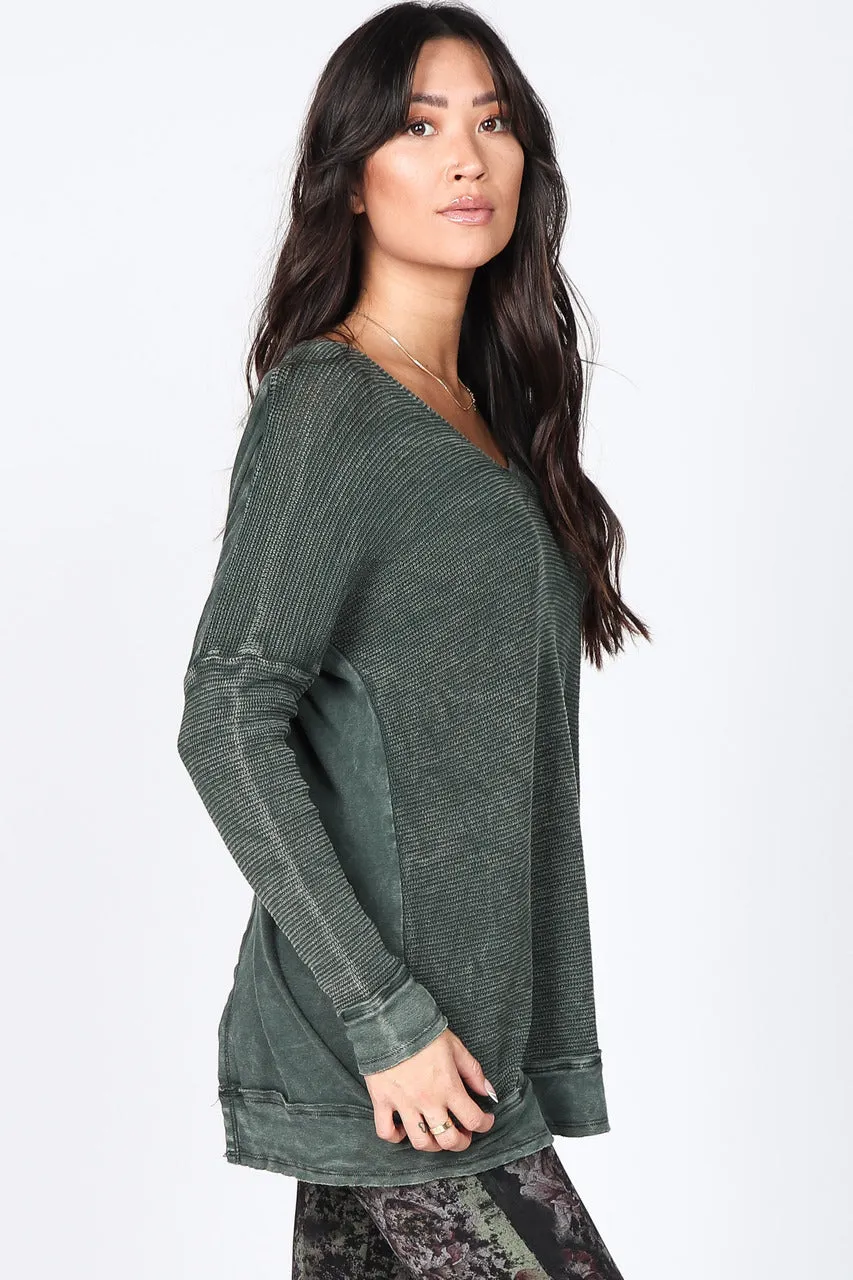 S4945A Mineral Wash Waffle Knit Tunic