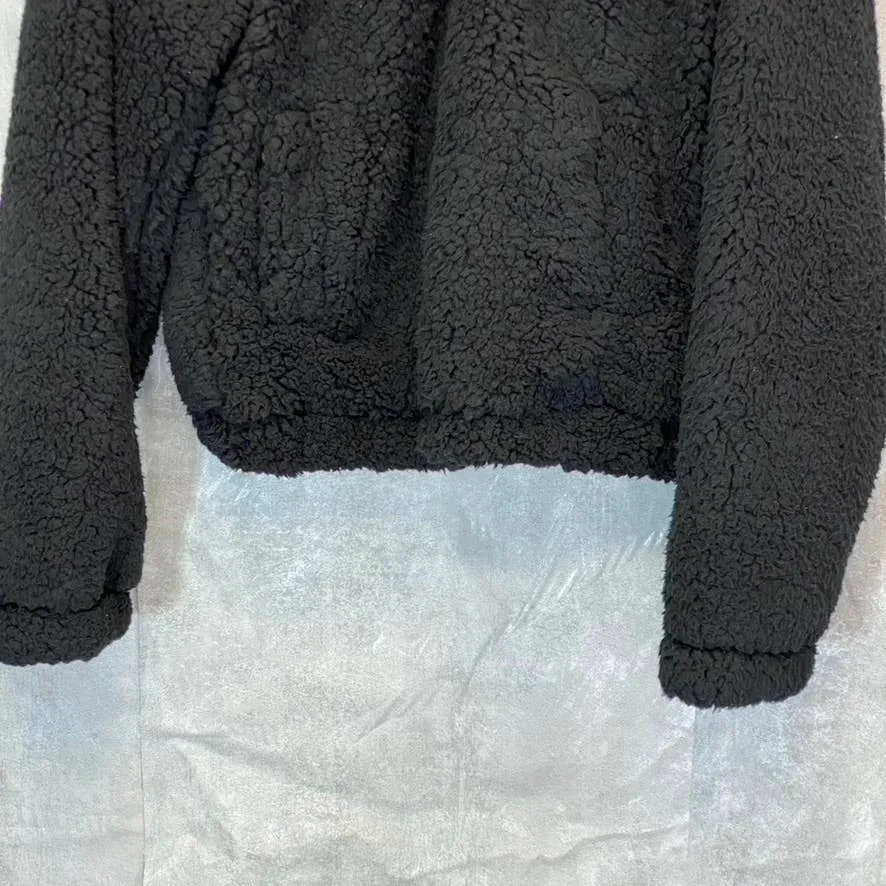 SAGE COLLECTIVE Women's Black Teddy Half Zip Jetsetter Faux Shearling Cropped Jacket SZ M