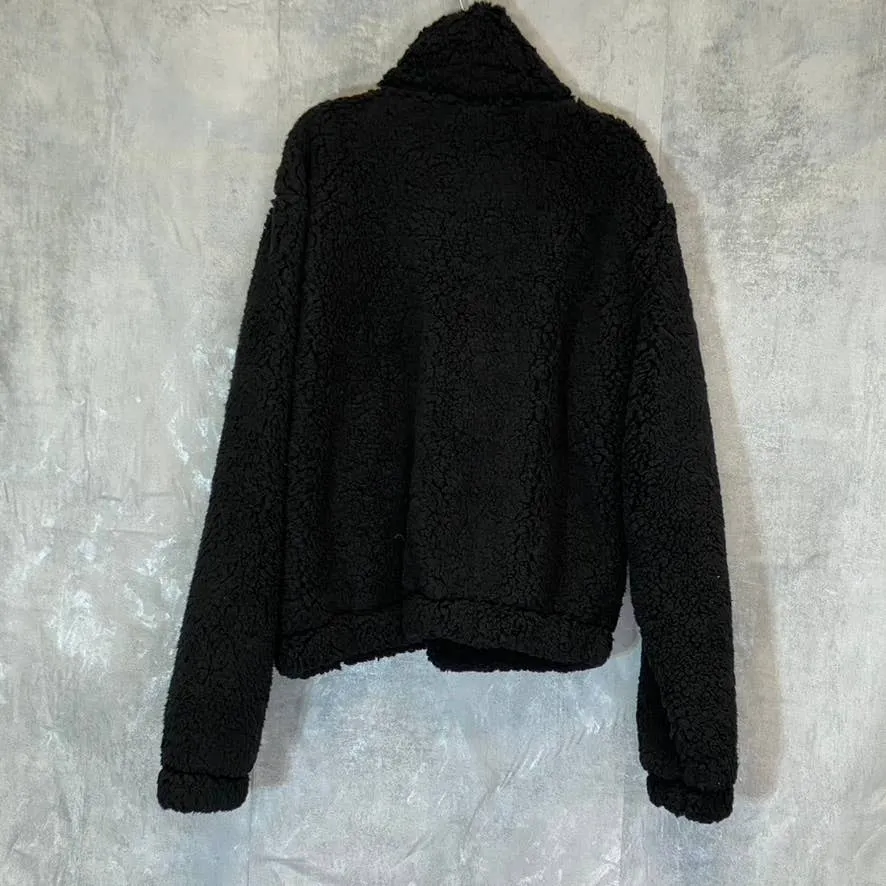 SAGE COLLECTIVE Women's Black Teddy Half Zip Jetsetter Faux Shearling Cropped Jacket SZ M