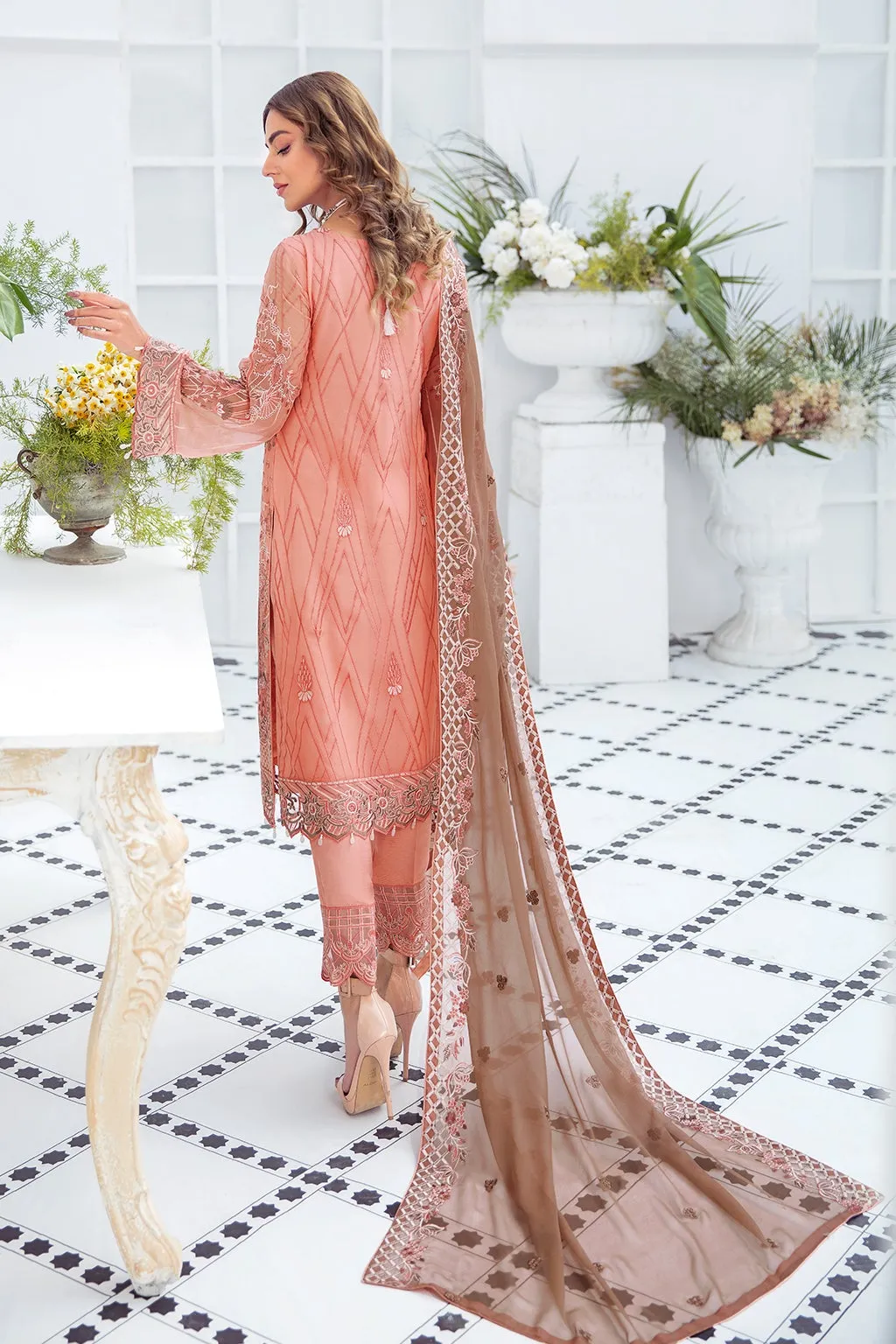 Salwar Kameez Online USA in Soft Peach Shade #PF376