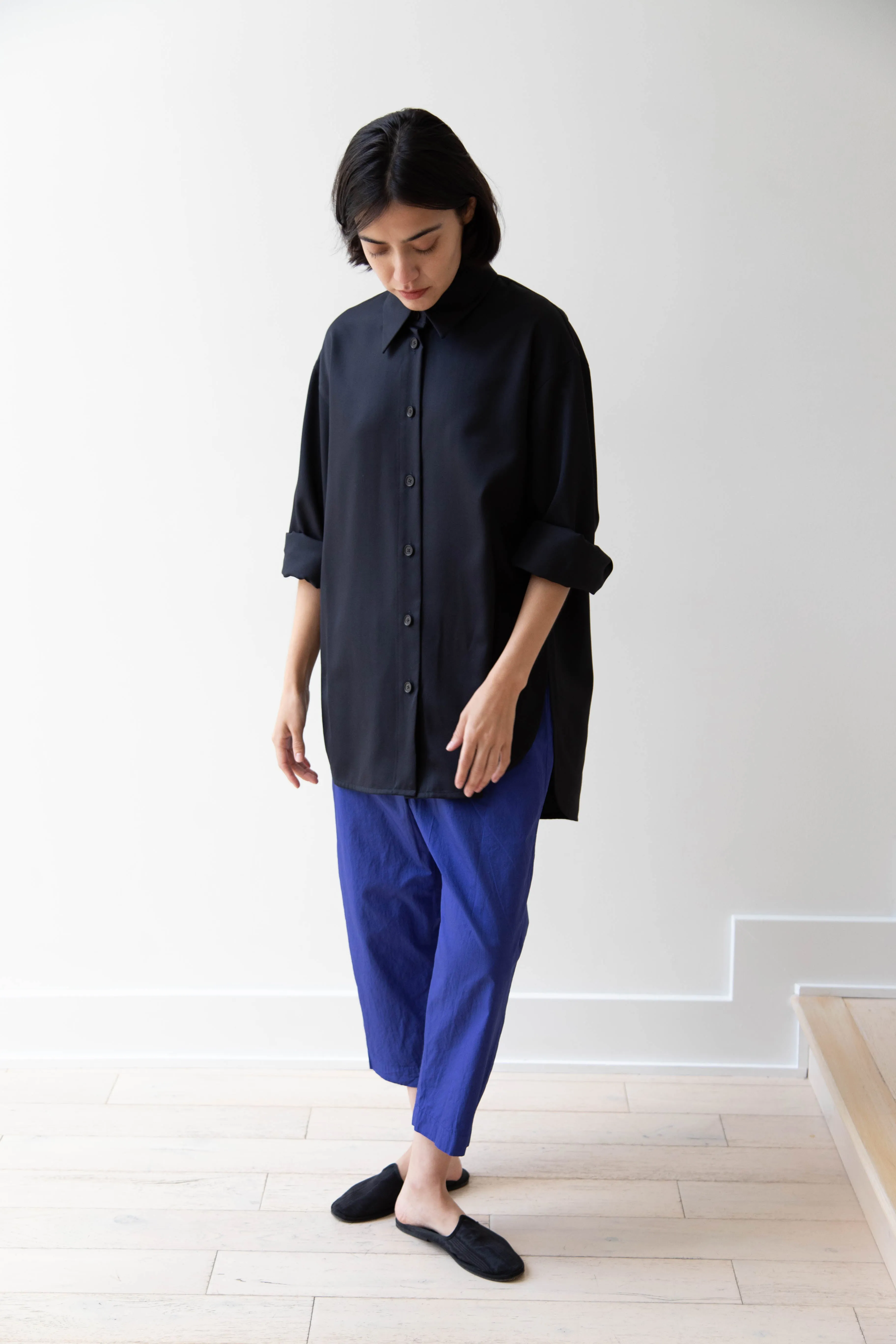 Sayaka Davis | Oversized Shirt in Navy Wool Gabardine