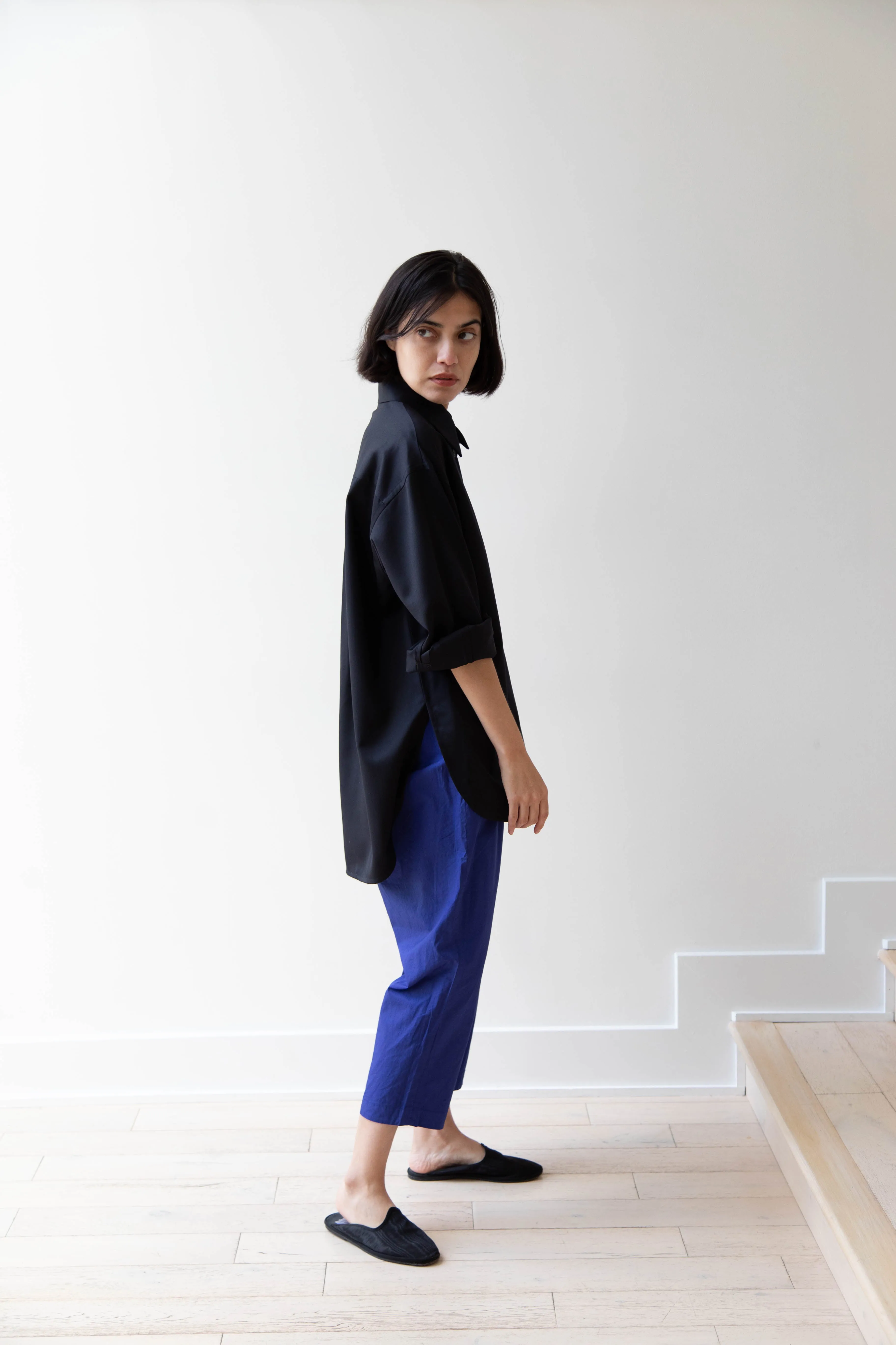 Sayaka Davis | Oversized Shirt in Navy Wool Gabardine