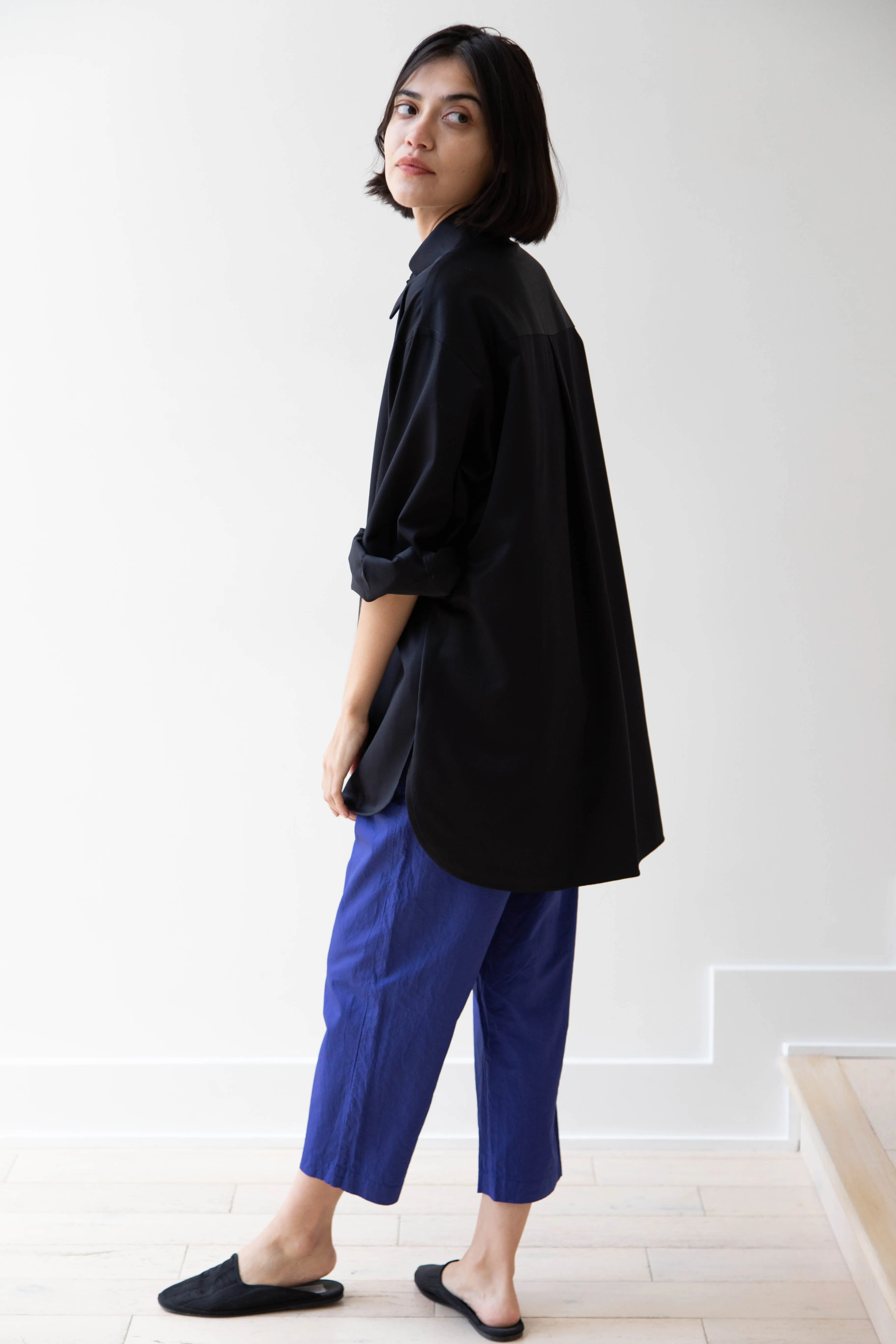 Sayaka Davis | Oversized Shirt in Navy Wool Gabardine