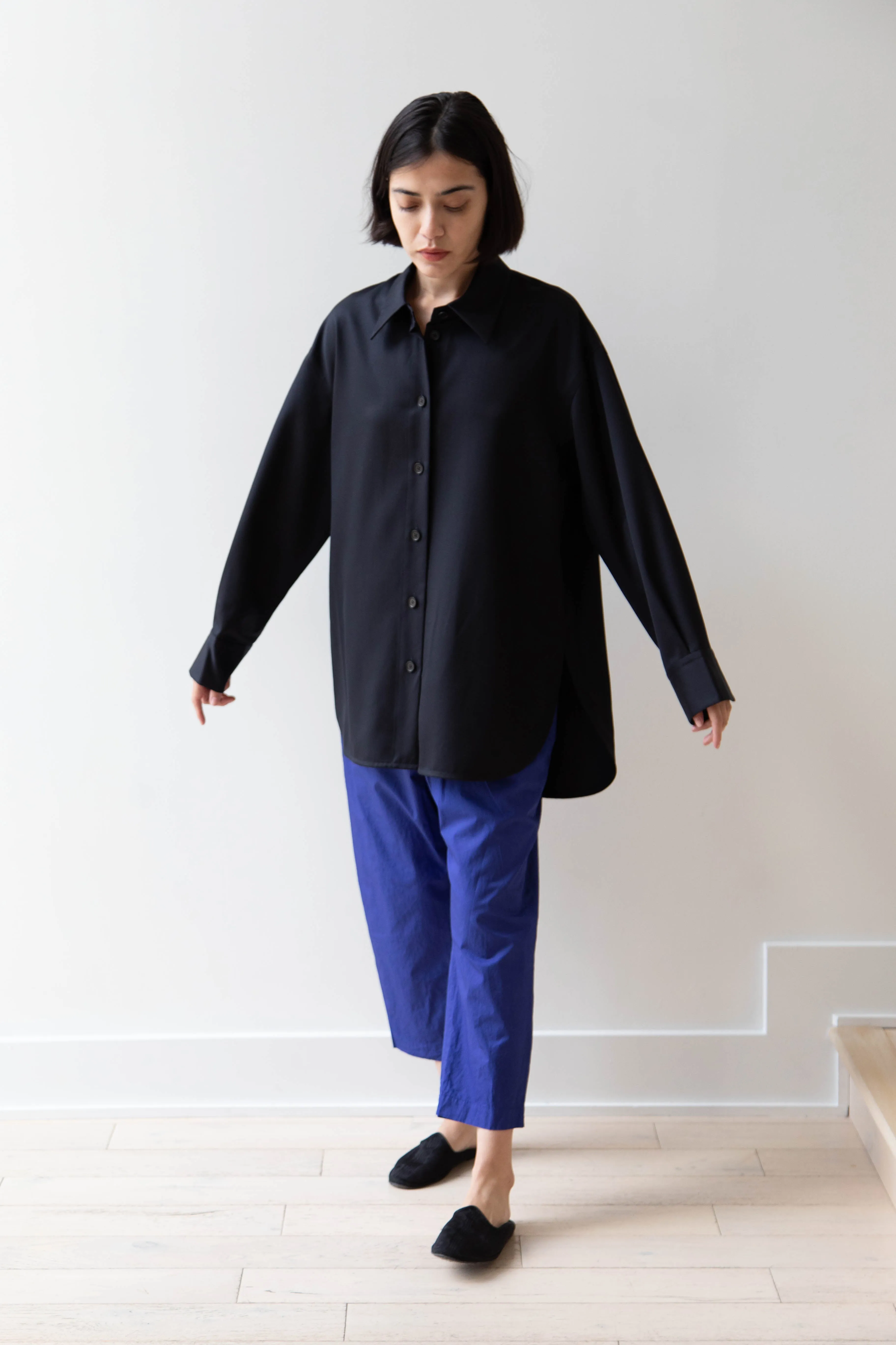 Sayaka Davis | Oversized Shirt in Navy Wool Gabardine