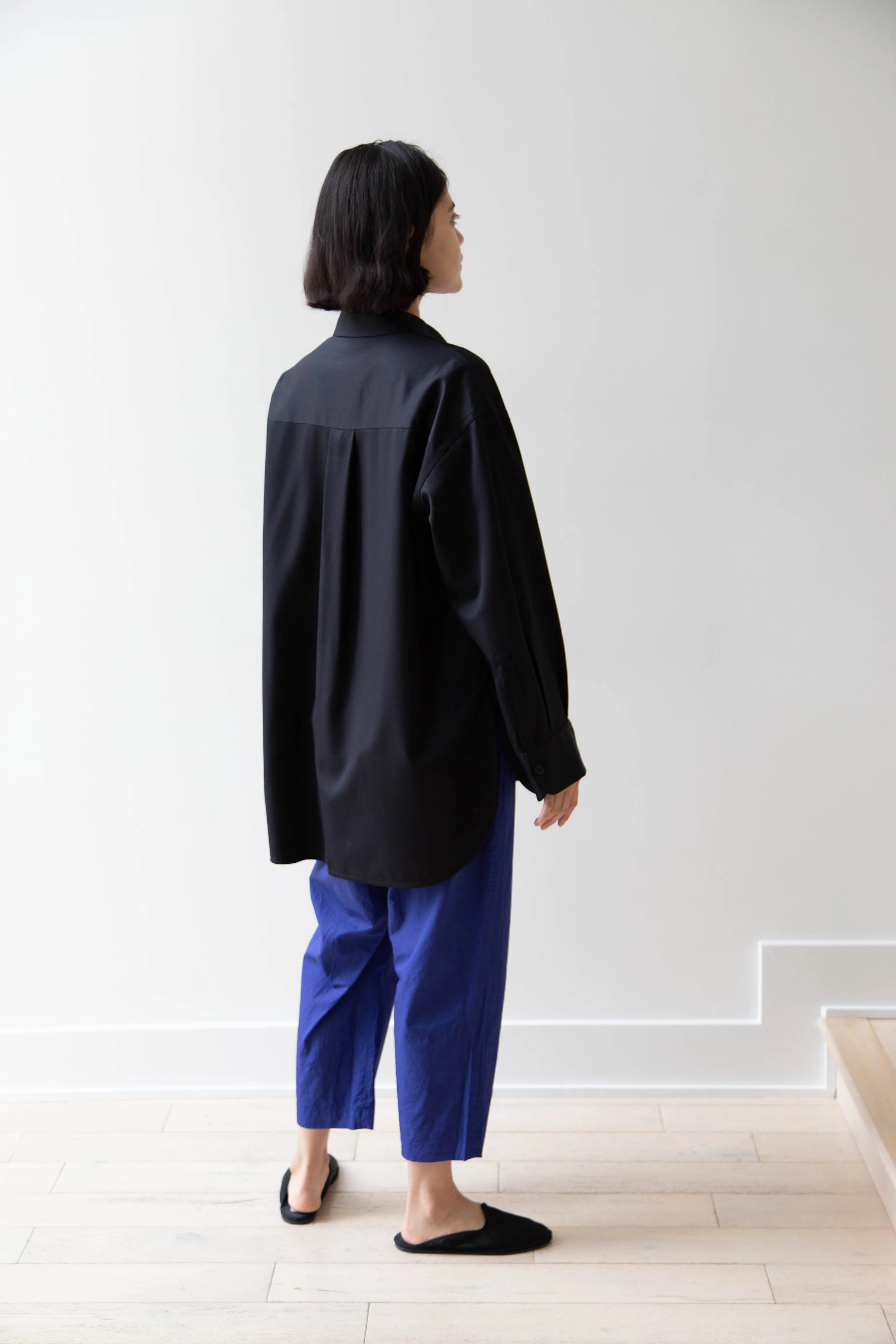 Sayaka Davis | Oversized Shirt in Navy Wool Gabardine