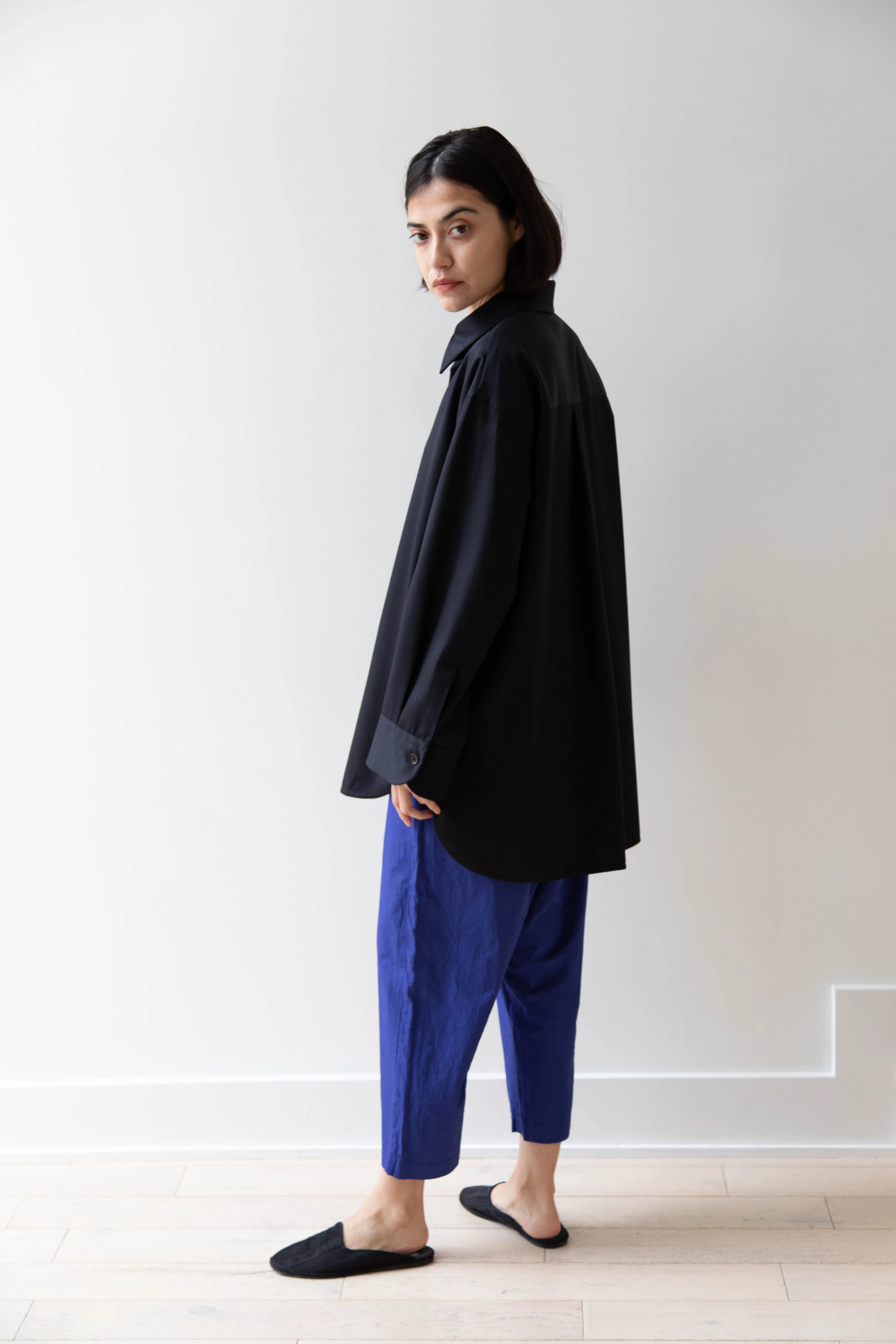 Sayaka Davis | Oversized Shirt in Navy Wool Gabardine