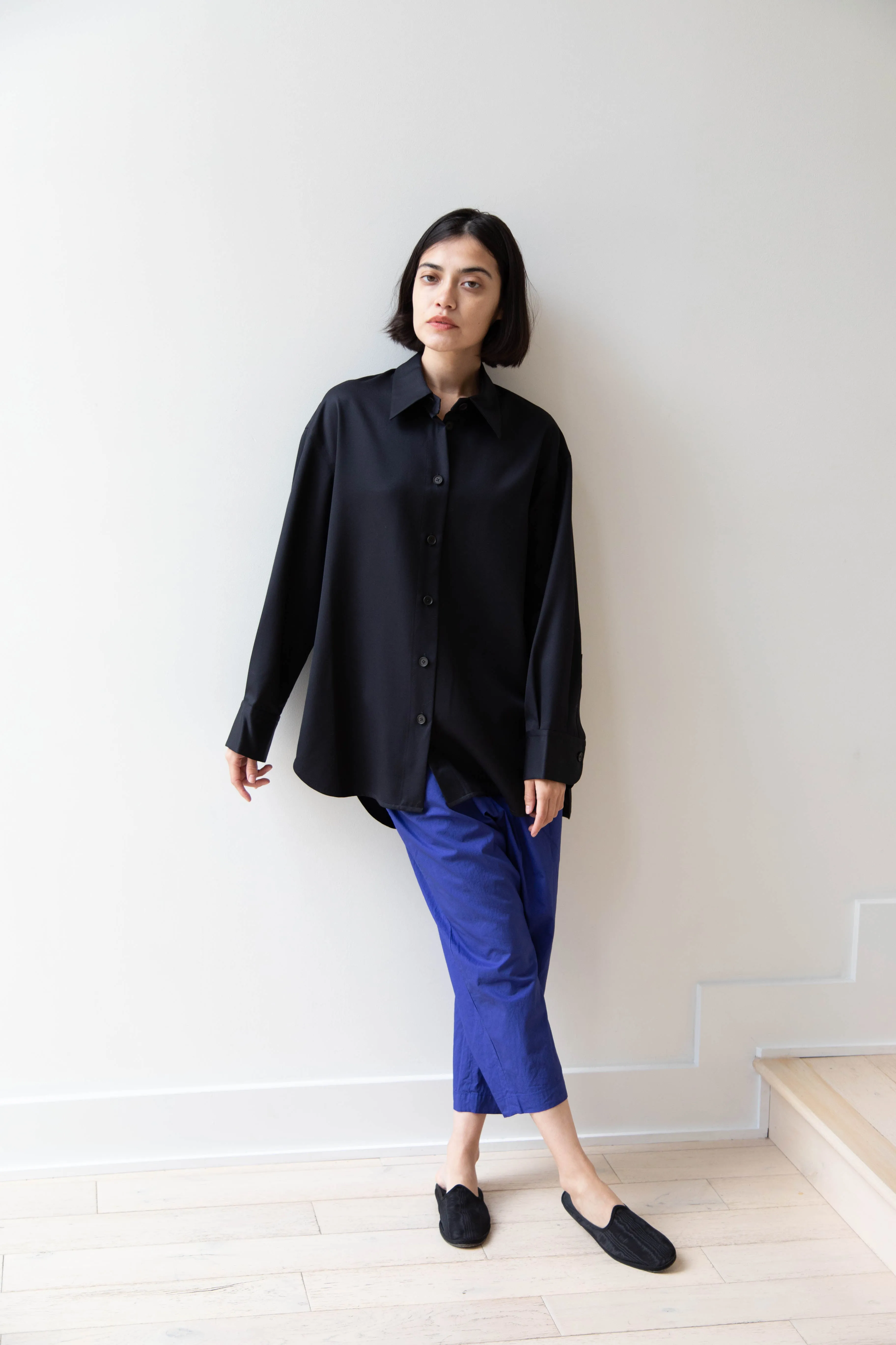 Sayaka Davis | Oversized Shirt in Navy Wool Gabardine