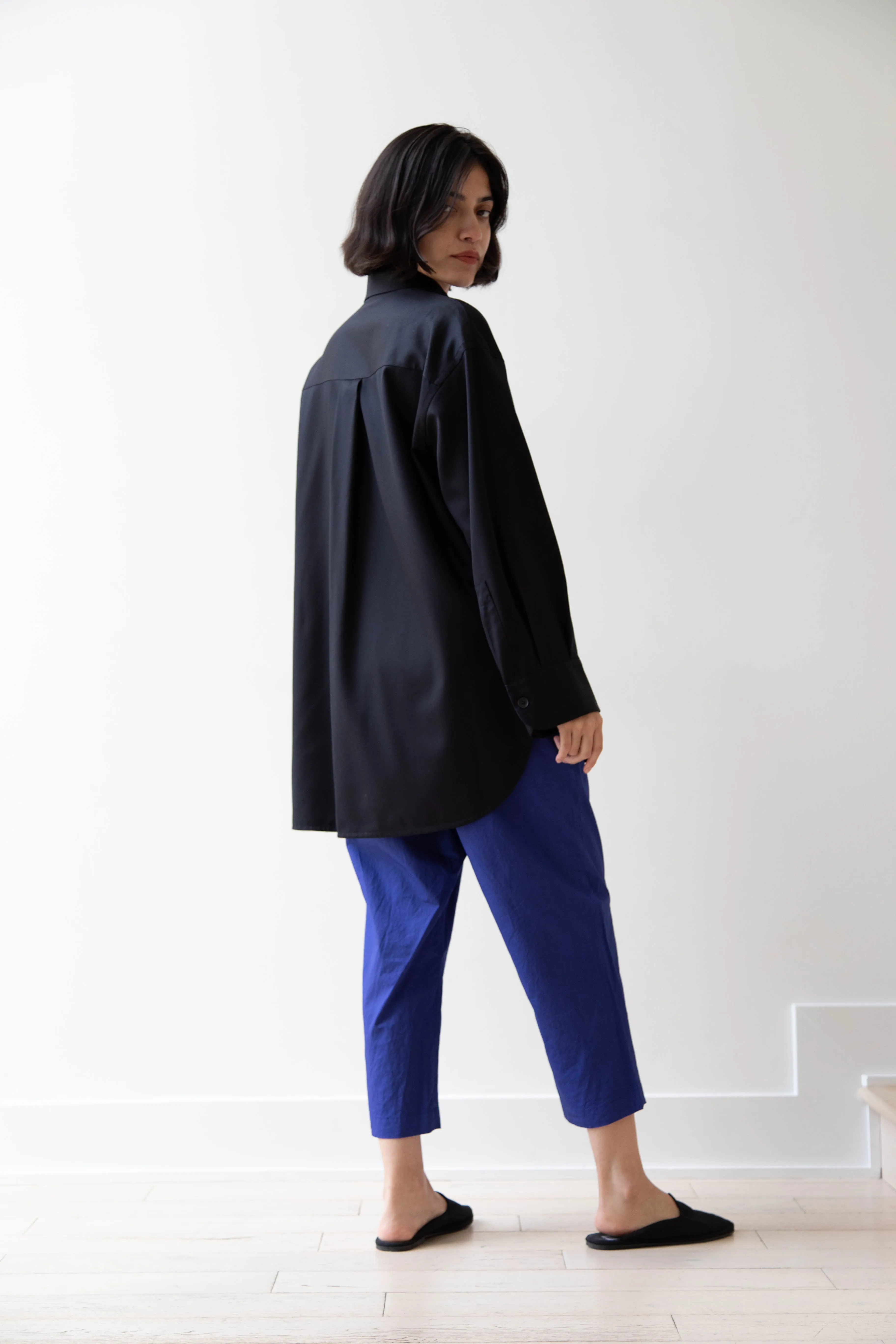 Sayaka Davis | Oversized Shirt in Navy Wool Gabardine